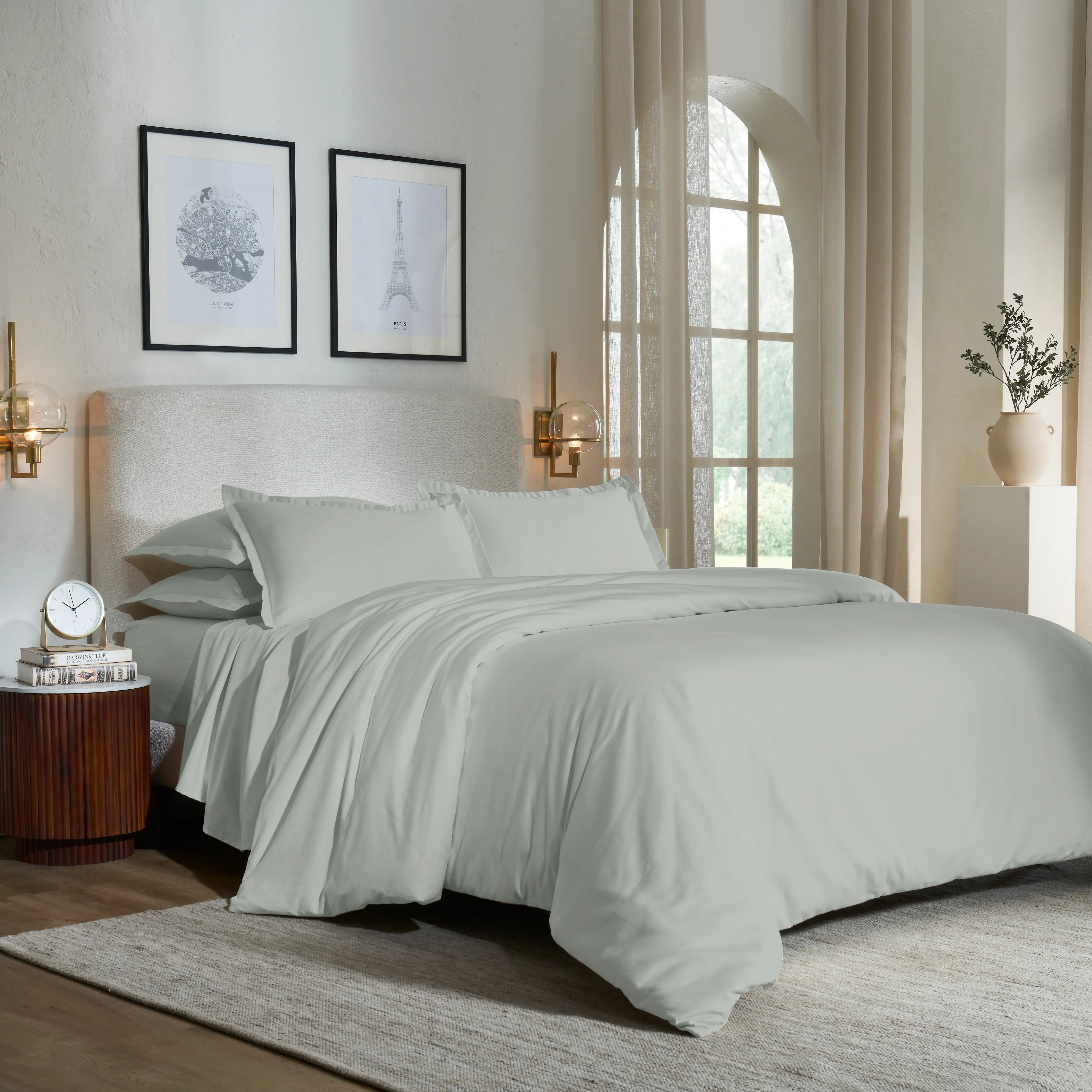 Pelushe | 800TC Long Staple Cotton Luxurious Super Soft Fitted Sheet Set | Pillow Cover with Merrow Hem Treatment Silver / King