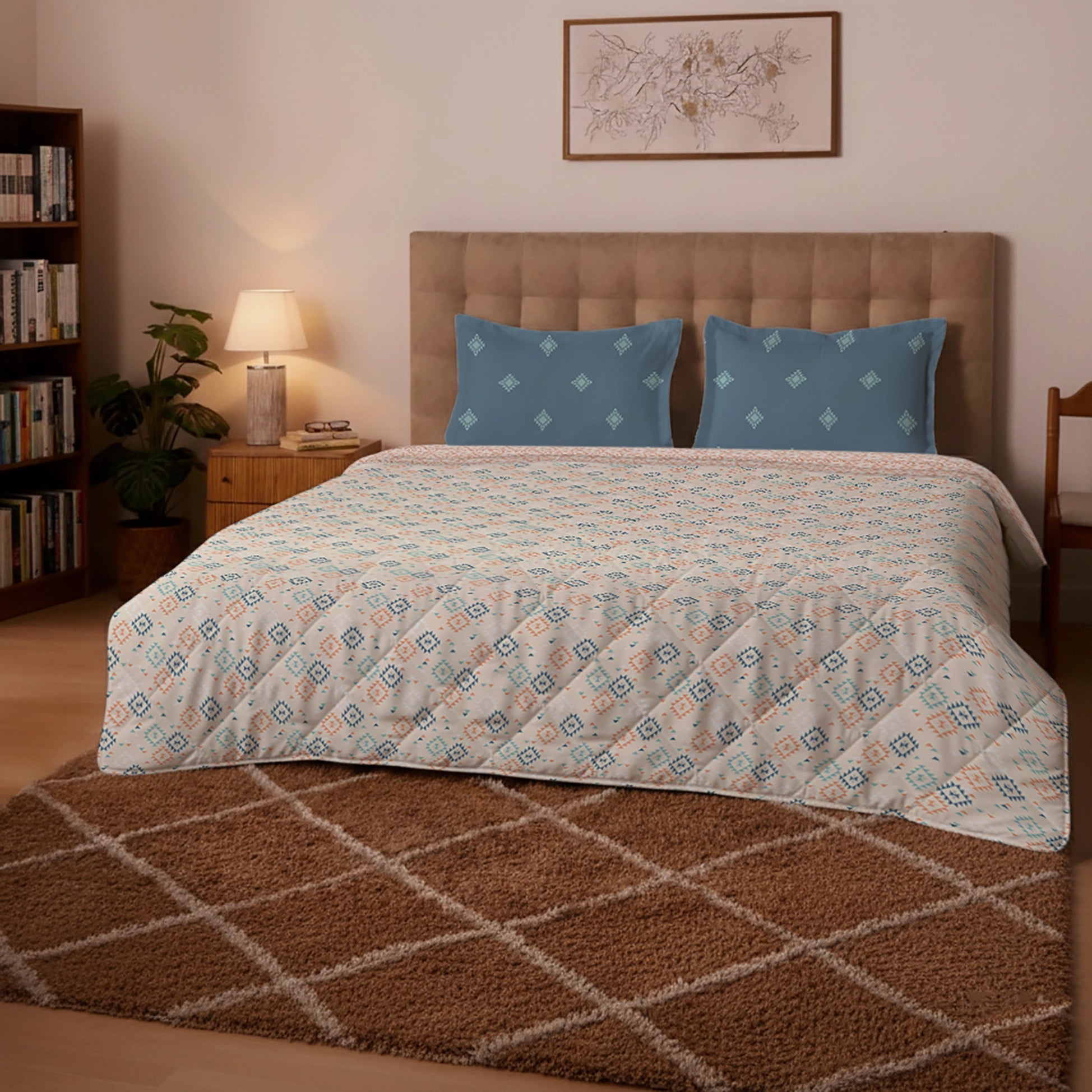 Aangan Weaves | Modern Geometric Printed 150 GSM Reversible Comforter - Rich Teal Rich Teal / Queen