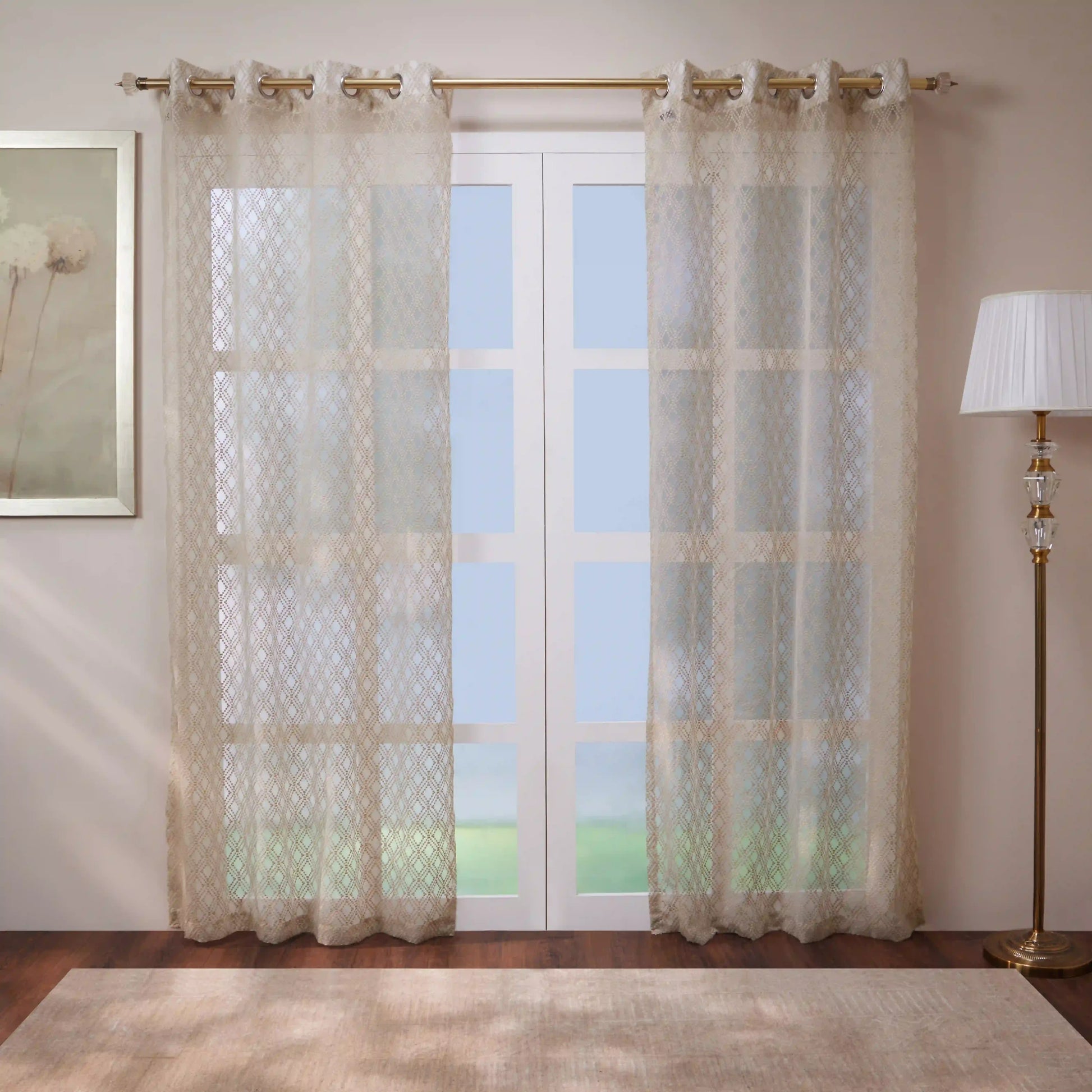 Velina Set Of 2 Embroidered Sheer Readymade Curtains | Boho Mirage Pebble Taupe / Door (3.60ft X 7.22ft)