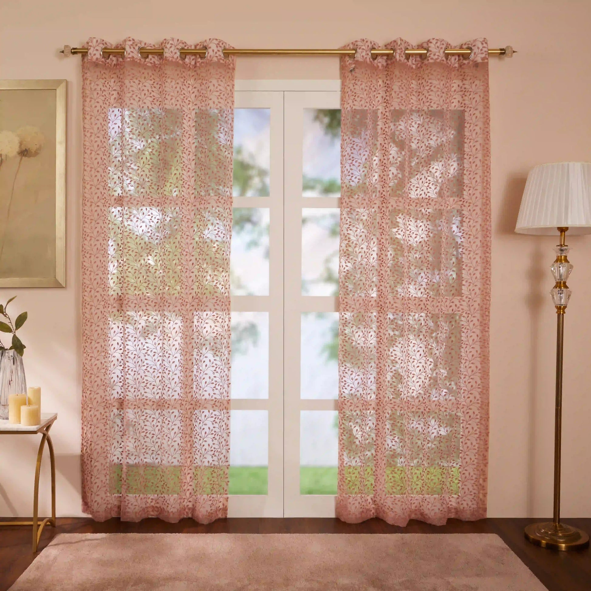 Velina Set Of 2 Embroidered Sheer Readymade Curtains | Threaded Story Blush / Door (3.60ft X 7.22ft)