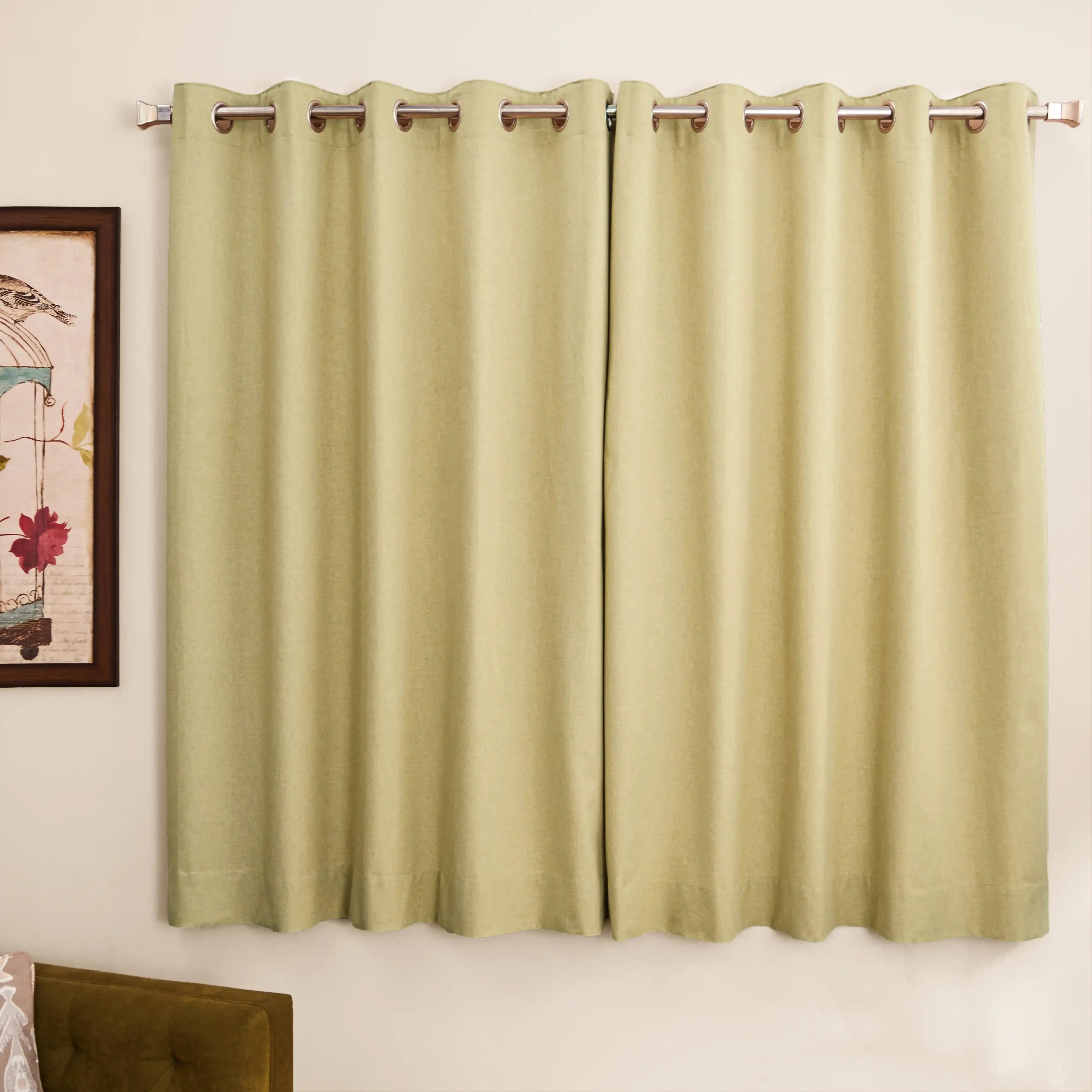Pelushe Set Of 2 100% Cotton Solid Readymade Curtains | Everyday Hues Sand / Window (5ft X 4.4ft)