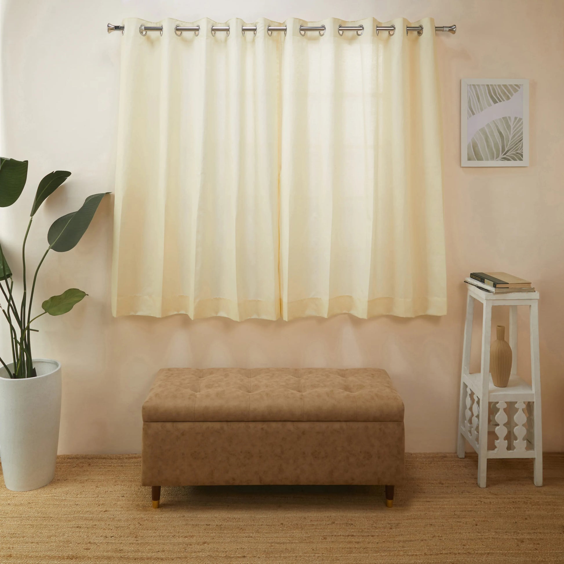 Paleto Set Of 2 Solid Readymade Curtains | Hue Harmony Pearl / Window (5ft X 4.4ft)