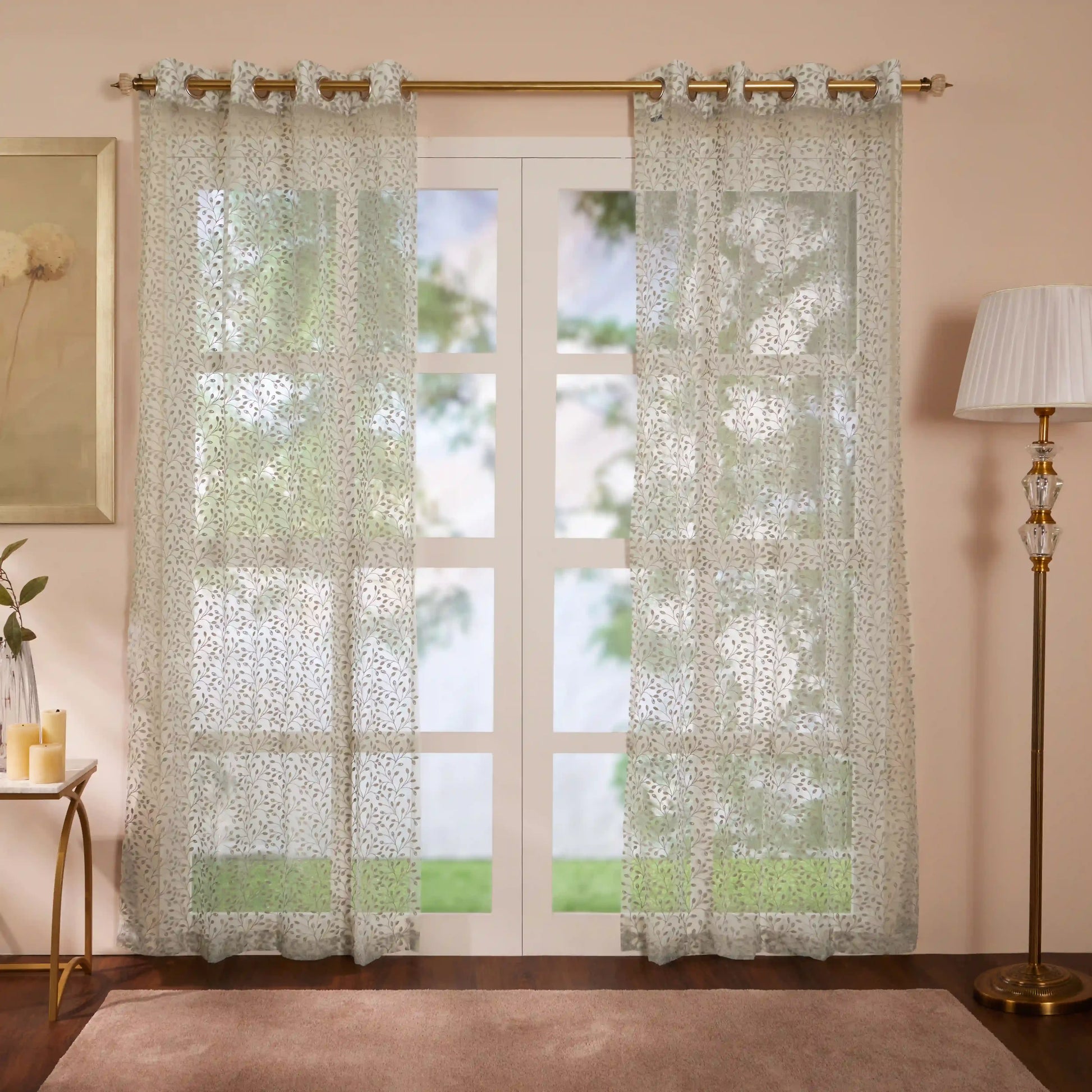 Velina Set Of 2 Embroidered Sheer Readymade Curtains | Threaded Story Cement / Door (3.60ft X 7.22ft)