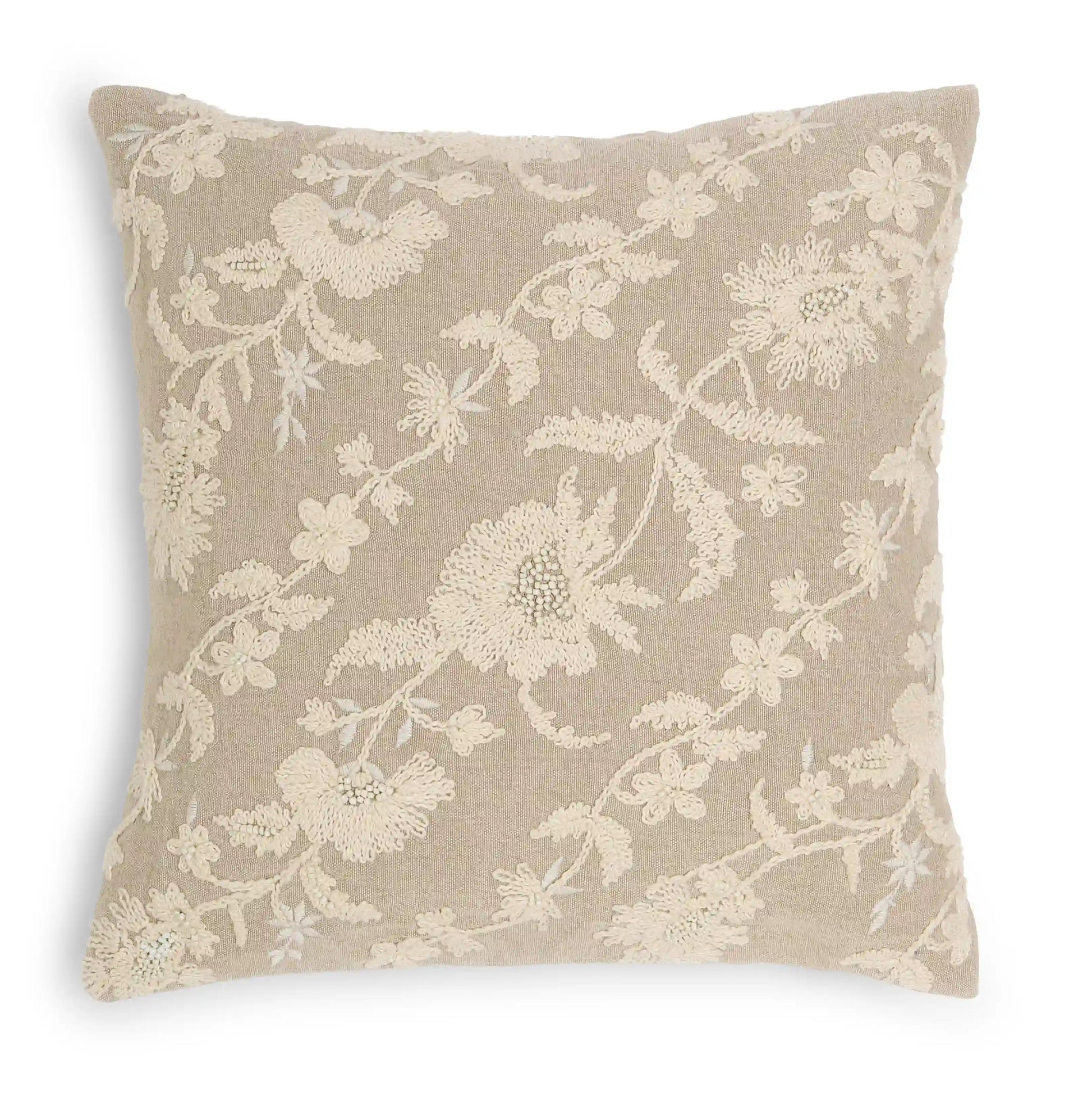 Espricia Embroidered Cushion Cover | Floral Mirage Desert Beige / Cushion Cover (51cm x 51cm)