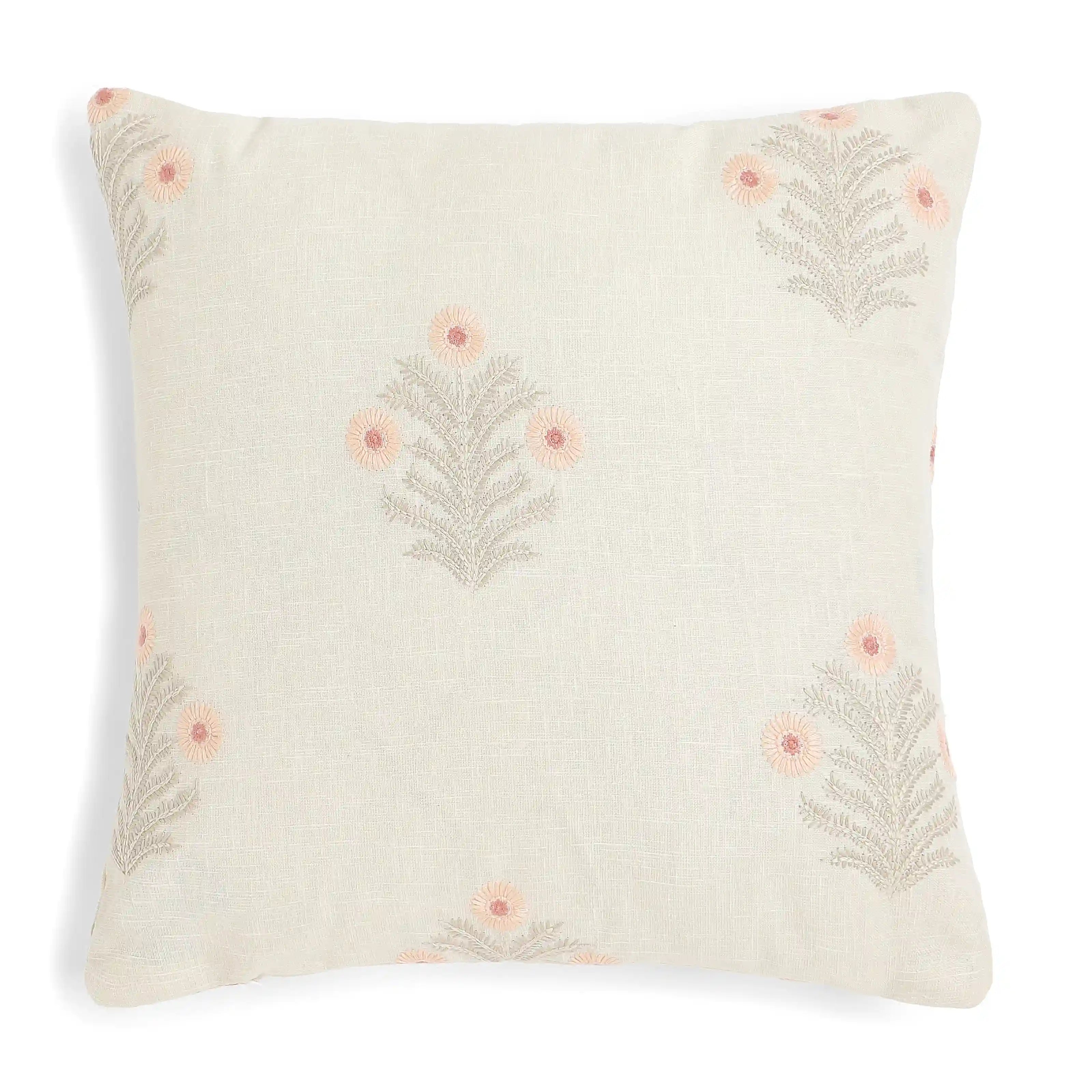 Vissencia Embroidered Cushion Cover | Threaded Bloom Light Pink / Cushion Cover (41cm x 41cm)