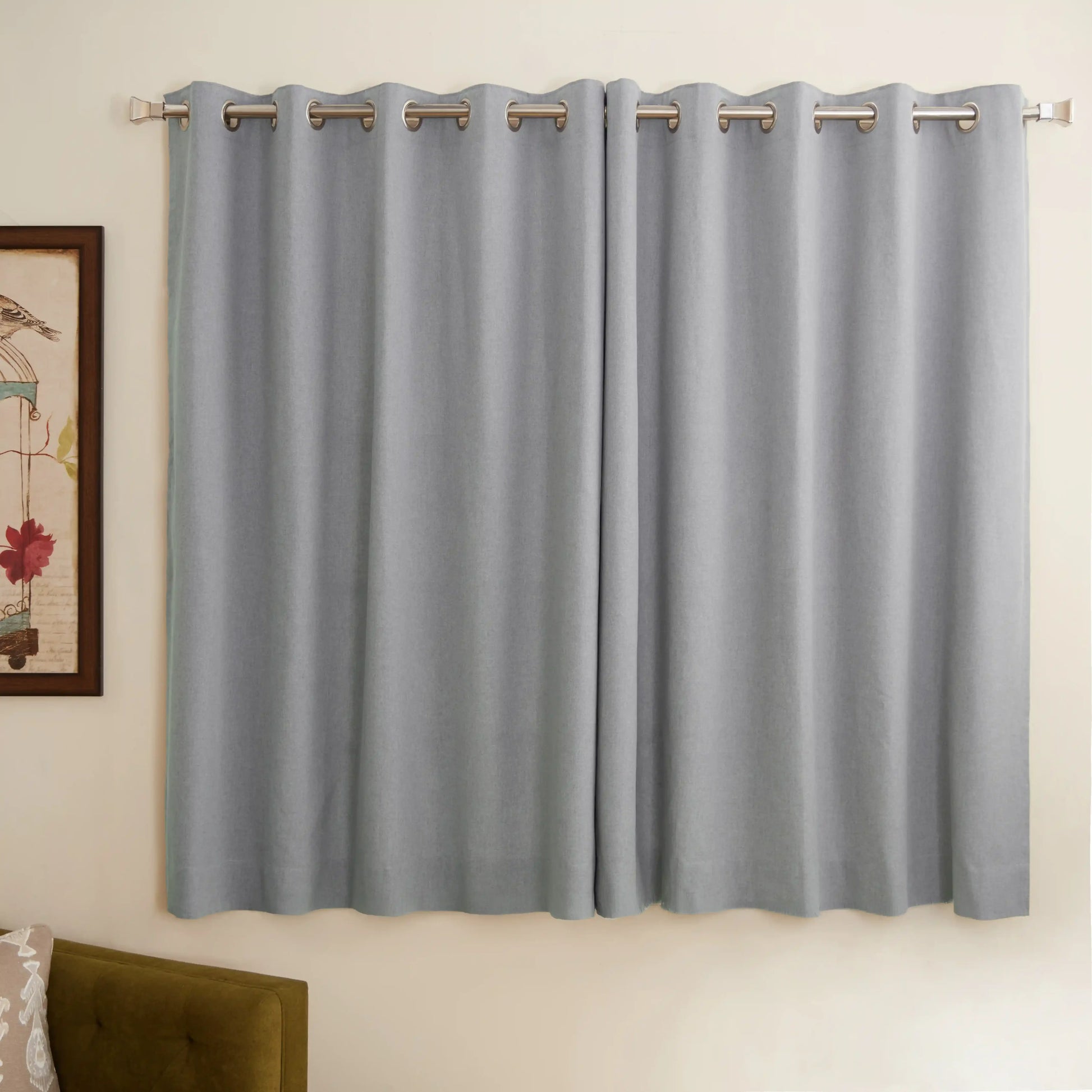 Pelushe Set Of 2 100% Cotton Solid Readymade Curtains | Everyday Hues Cool Grey / Window (5ft X 4.4ft)