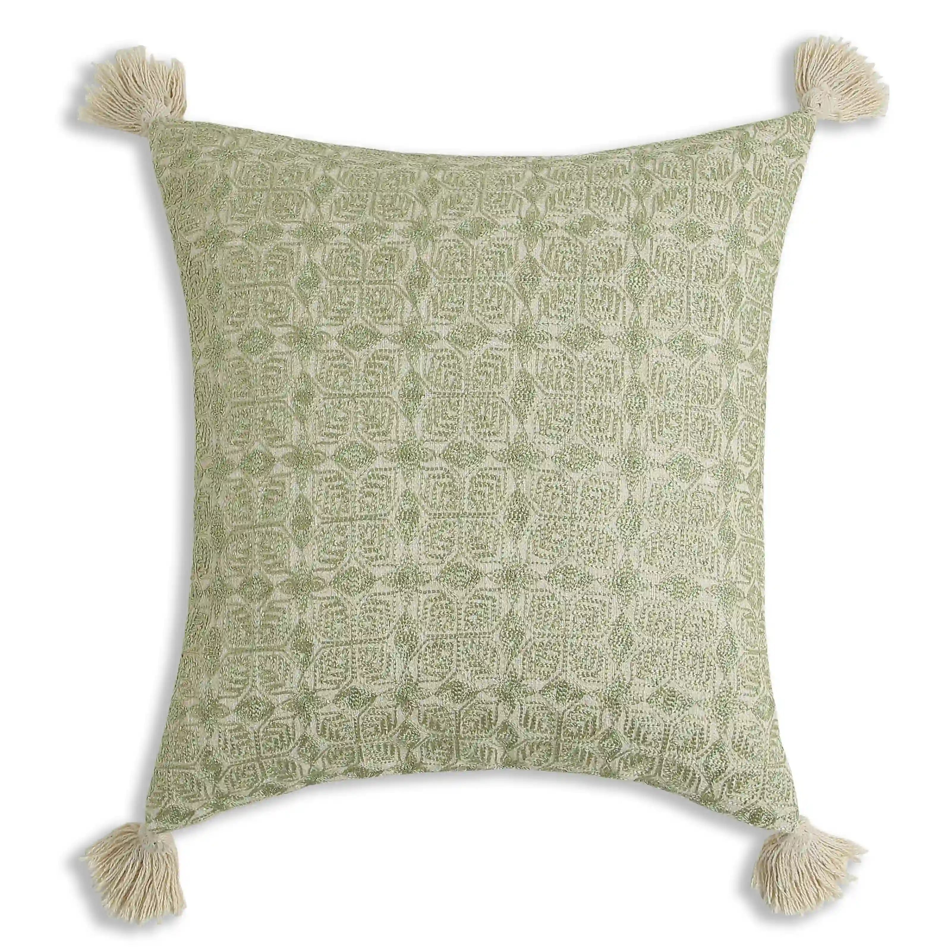 Espricia Embroidered Cushion Cover | Jharokha Green / Cushion Cover (41cm x 41cm)