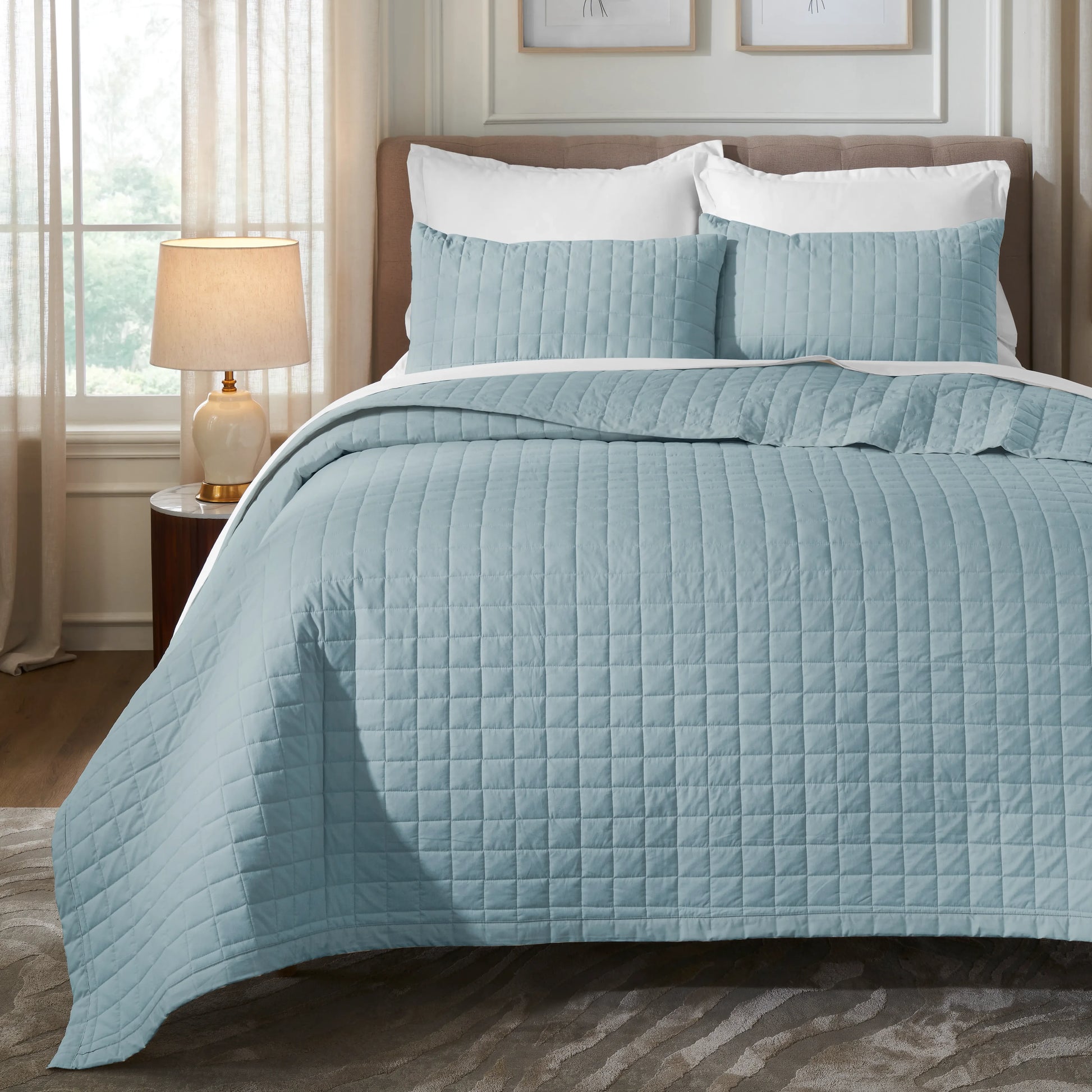 Nuvola | Luxurious Solid Dyed Box Quilted Cotton Bedcover Set French Blue