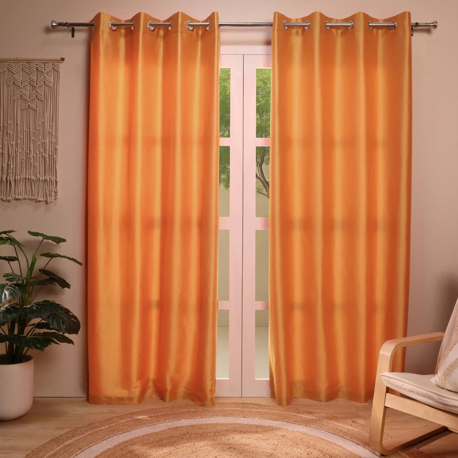 Paleto Set Of 2 Solid Readymade Curtains | Pure Hues Tangerine / Door (4.25ft X 7.22ft)