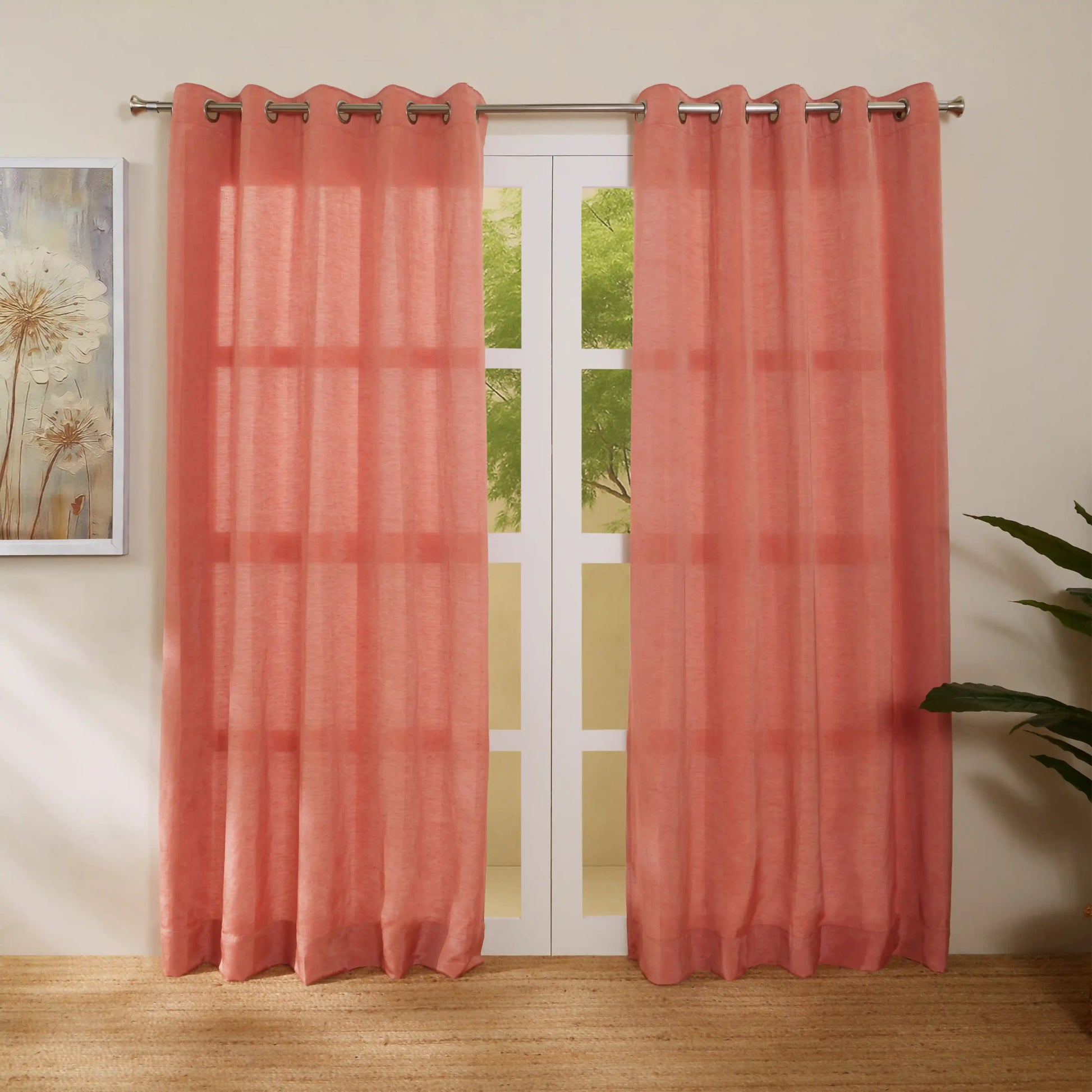 Paleto Set Of 2 Solid Readymade Curtains | Hue Harmony Clay / Door (7ft X 4.4ft)