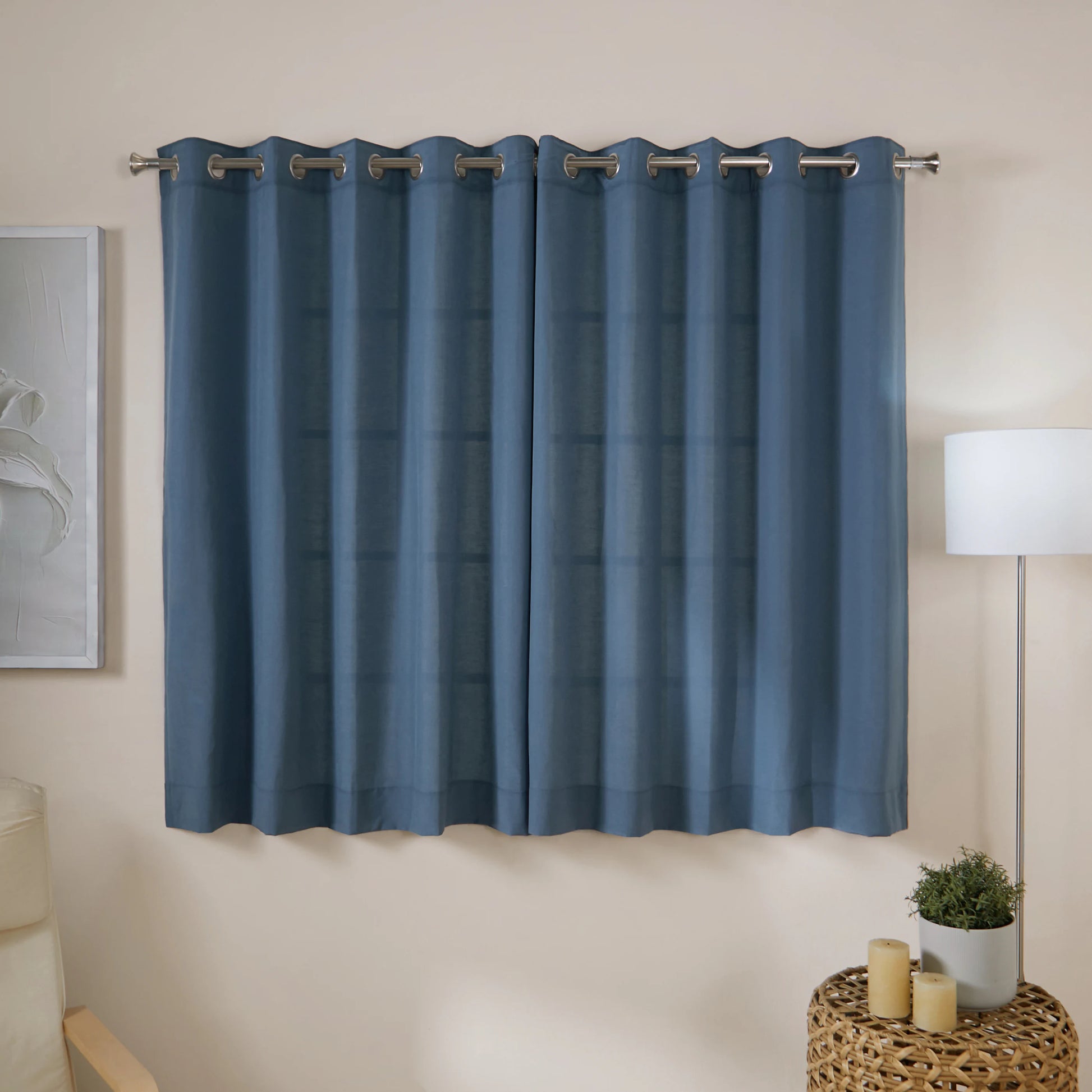Paleto Set Of 2 Solid Readymade Curtains | Hue Harmony Denim / Window (5ft X 4.4ft)