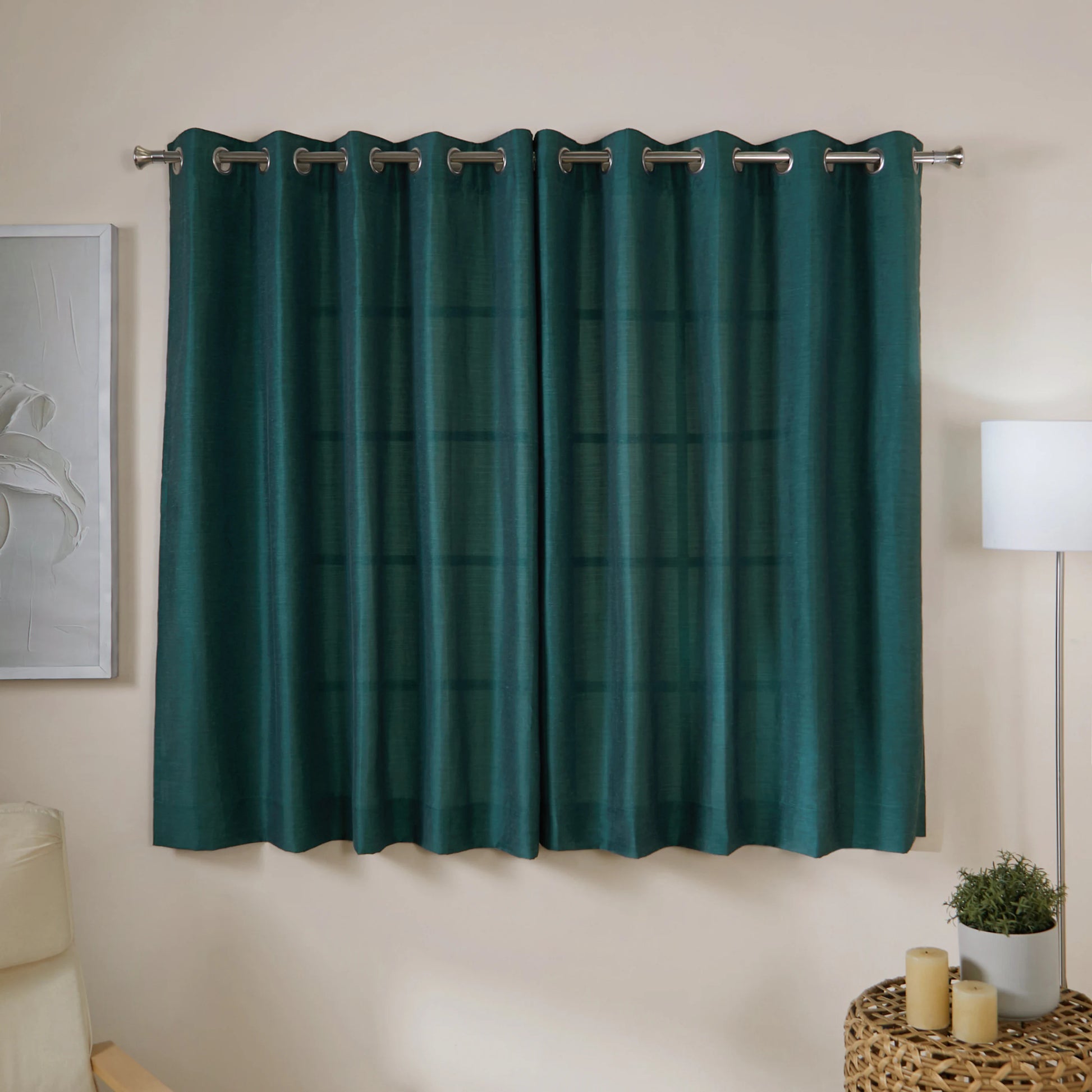 Paleto Set Of 2 Solid Readymade Curtains | Hue Harmony Deepsea / Window (5ft X 4.4ft)