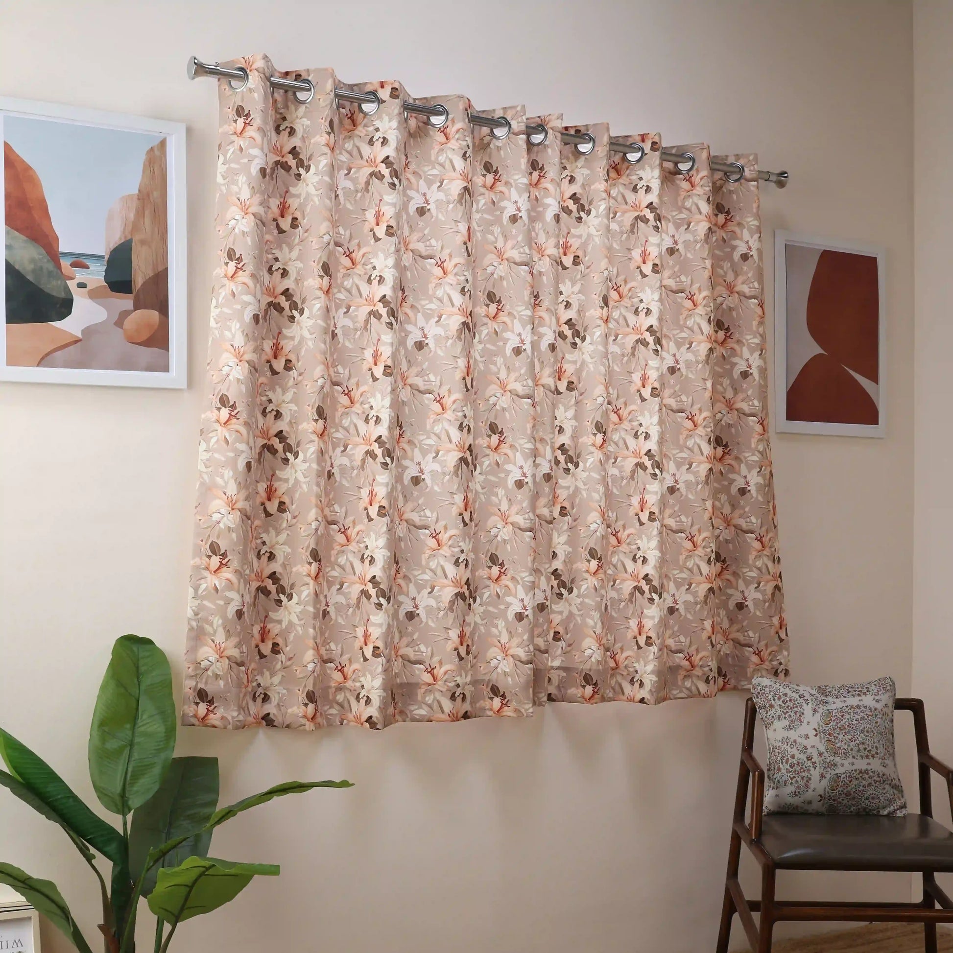 Bloomshire Classic Set Of 2 Printed Readymade Curtains | Tropical Whisper Coral / Window (5ft X 4.4ft)
