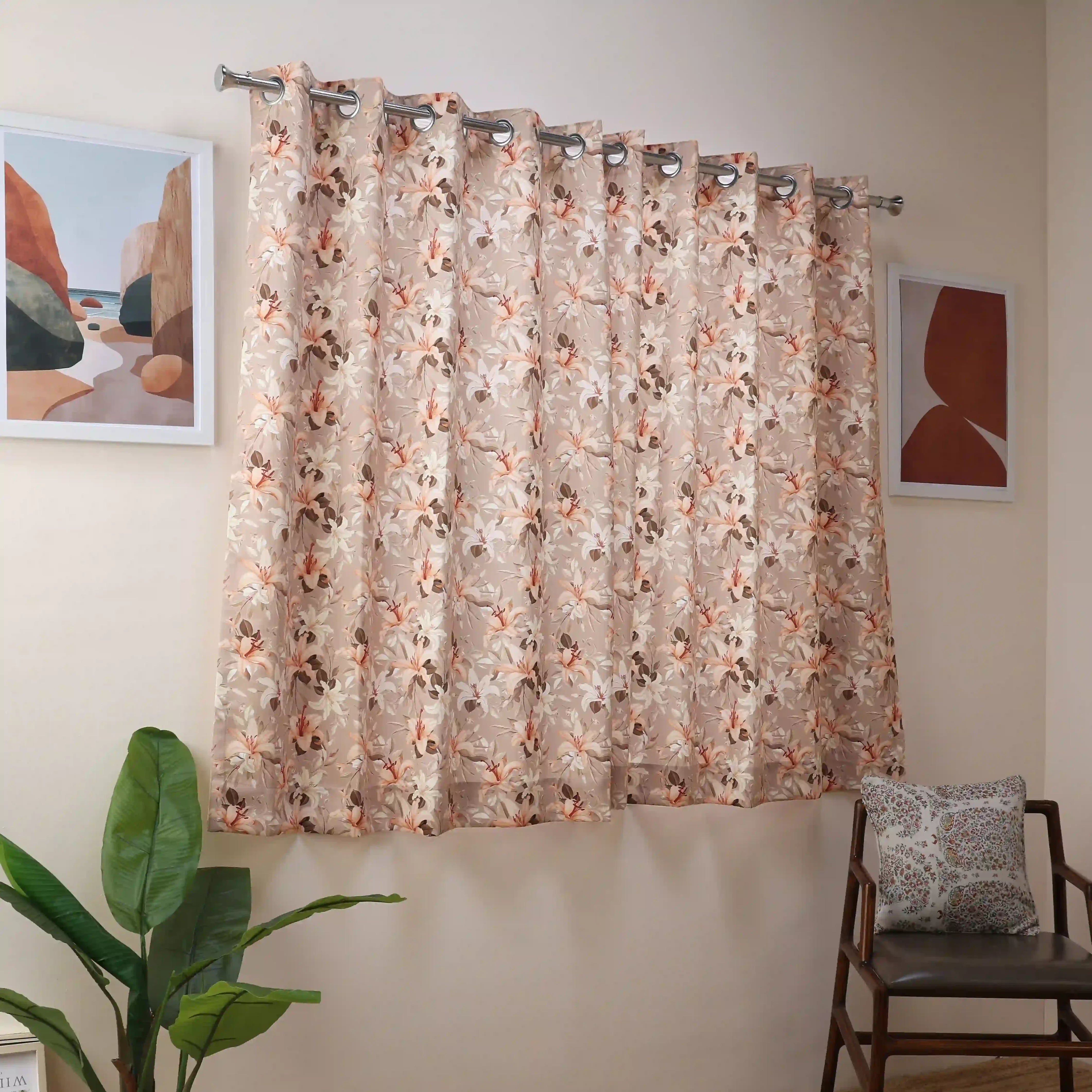 Bloomshire Classic Set Of 2 Printed Readymade Curtains | Tropical Whisper Coral / Window (5ft X 4.4ft)