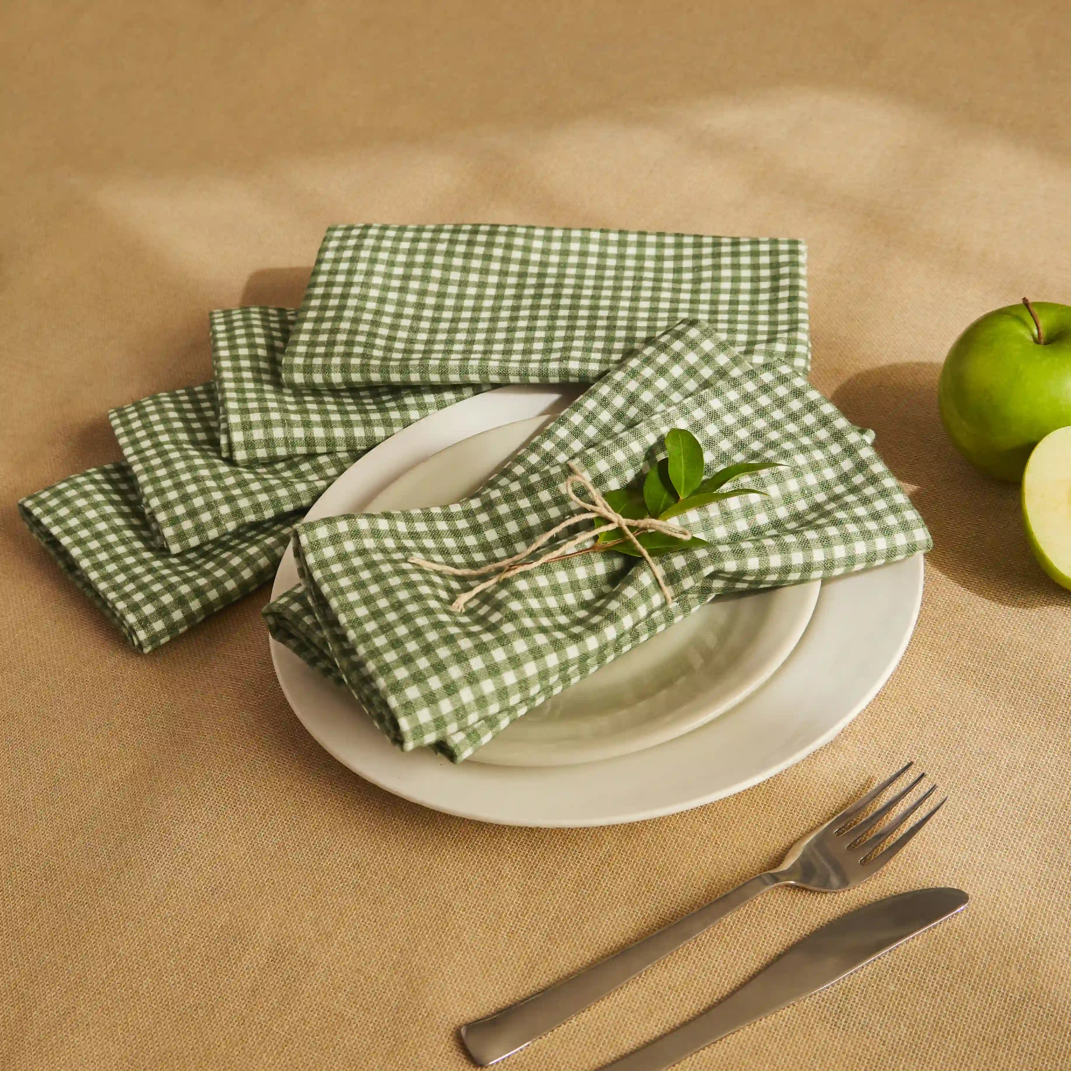 Nonna's Home 100% Cotton Table Napkin Set Small Rosemary Gingham / Pack of 6