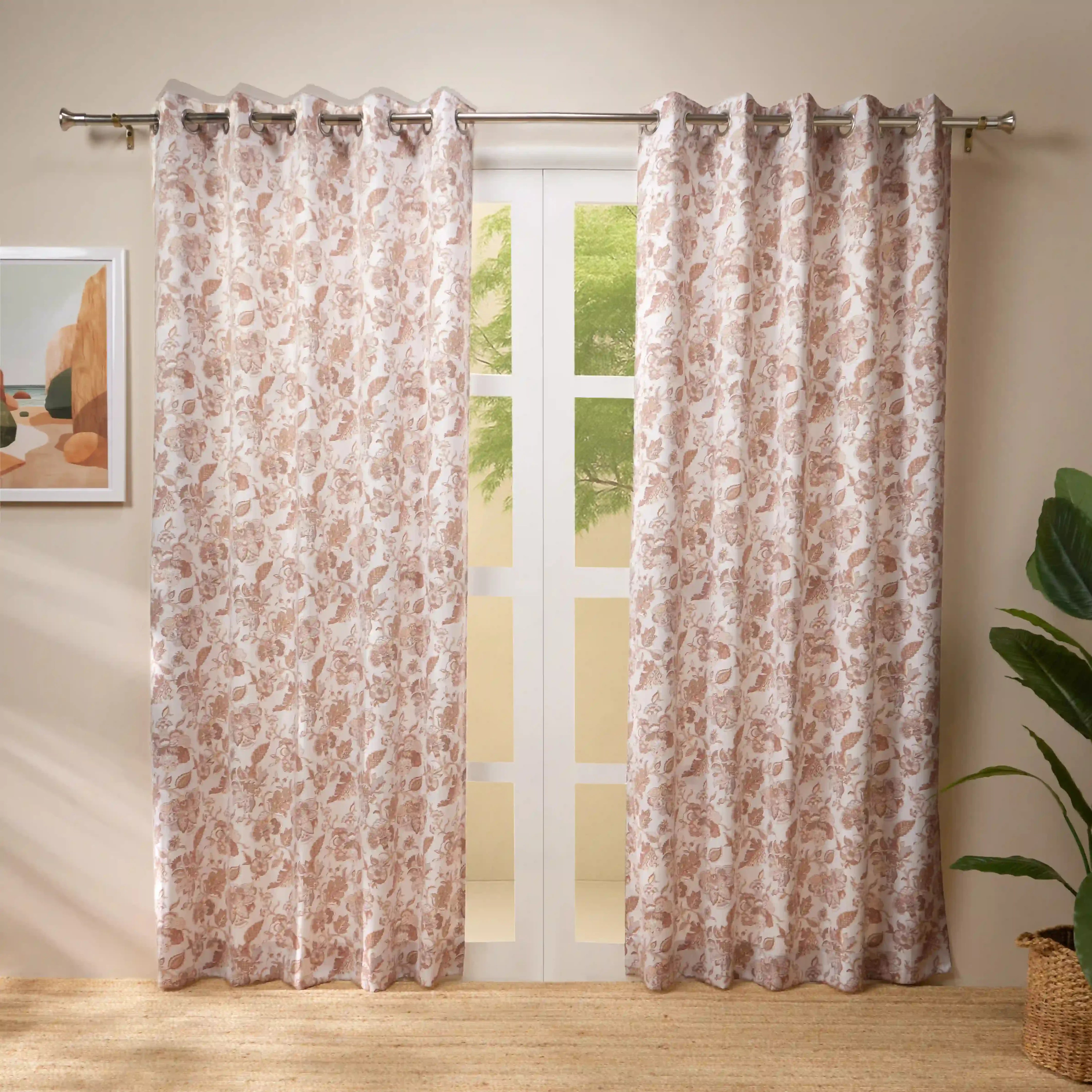 Bloomshire Classic Set Of 2 Printed Readymade Curtains | Classic Chintz Sand / Door (7ft X 4.4ft)