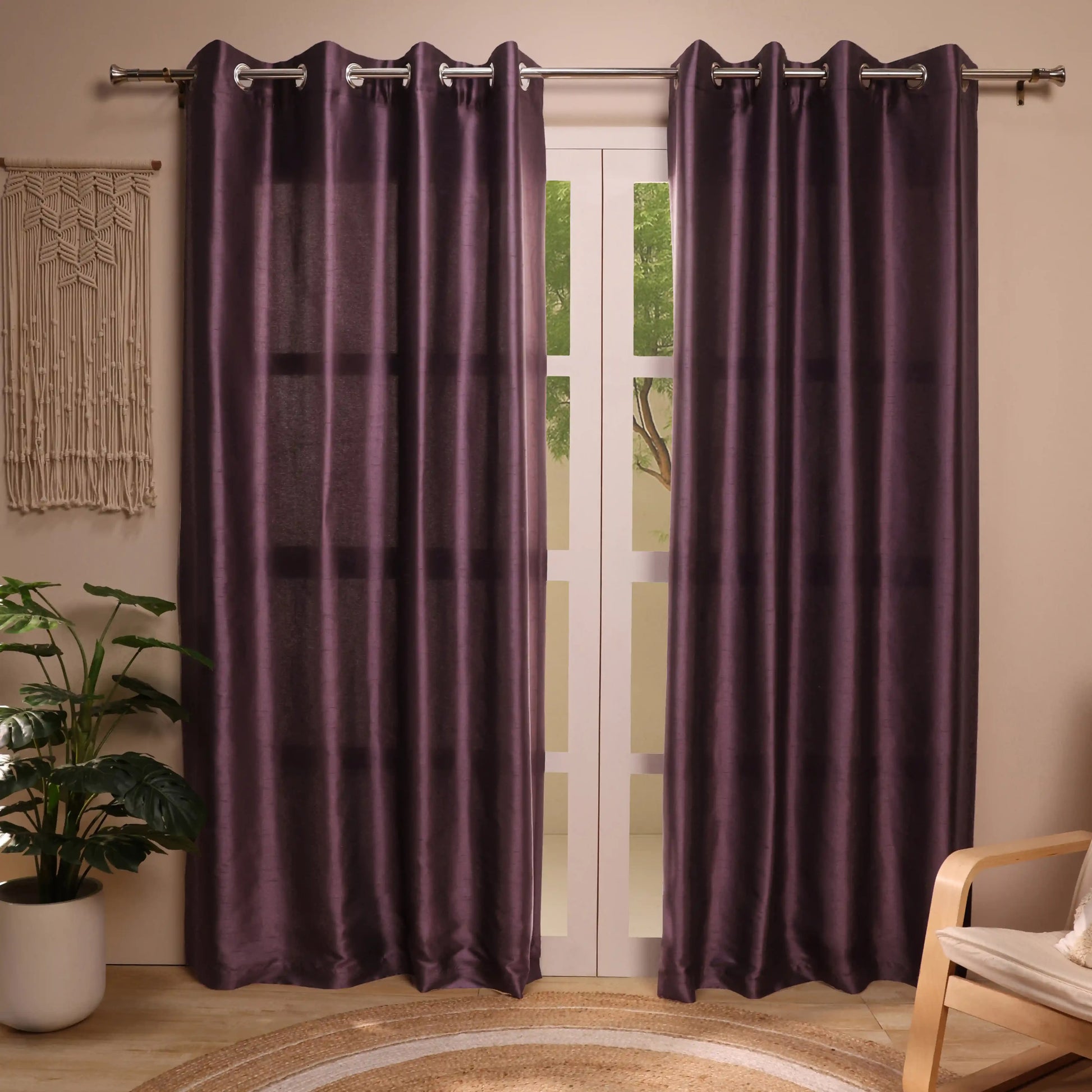 Paleto Set Of 2 Solid Readymade Curtains | Pure Hues Deep Violet / Door (4.25ft X 7.22ft)