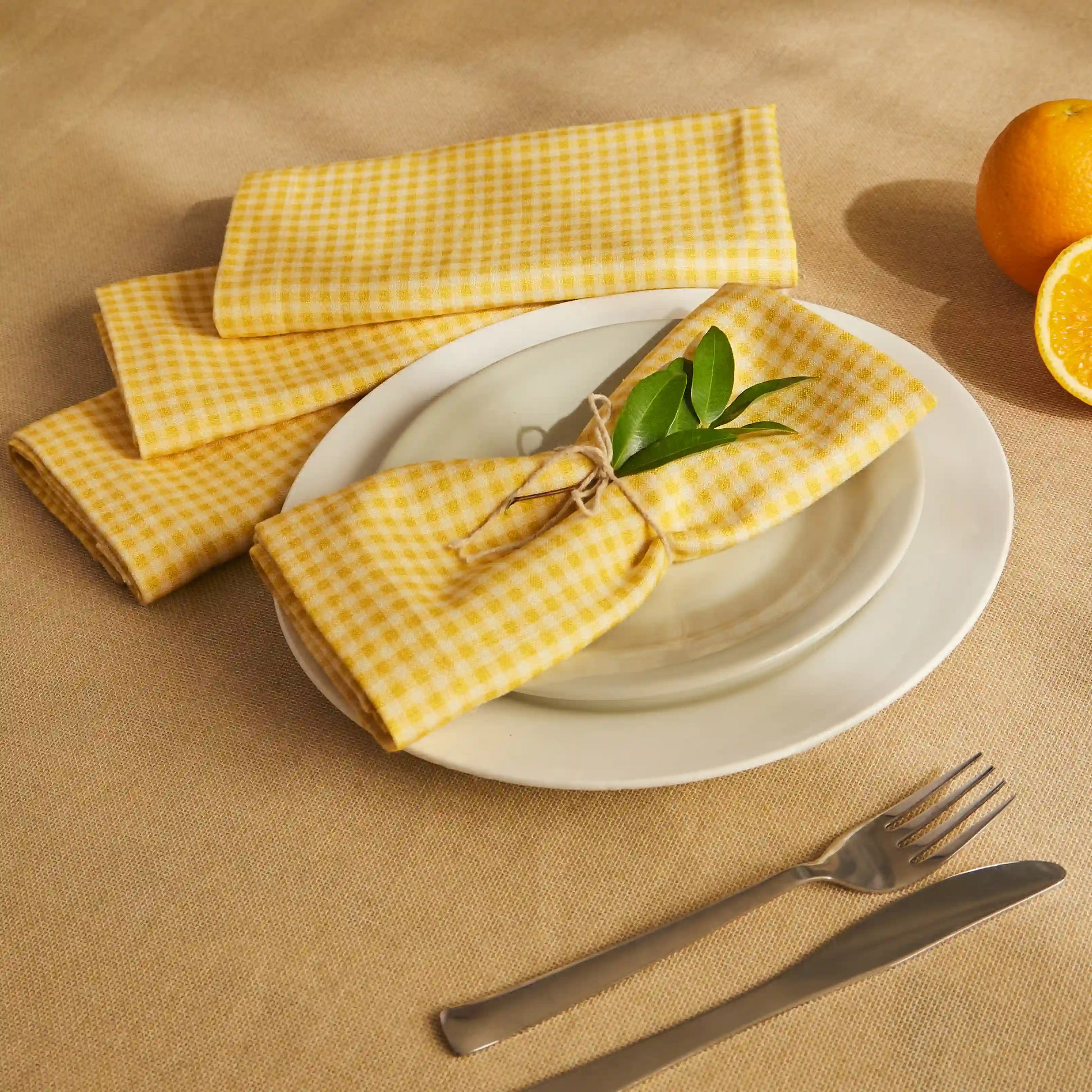Nonna's Home 100% Cotton Table Napkin Set Small Turmeric Gingham / Pack of 4
