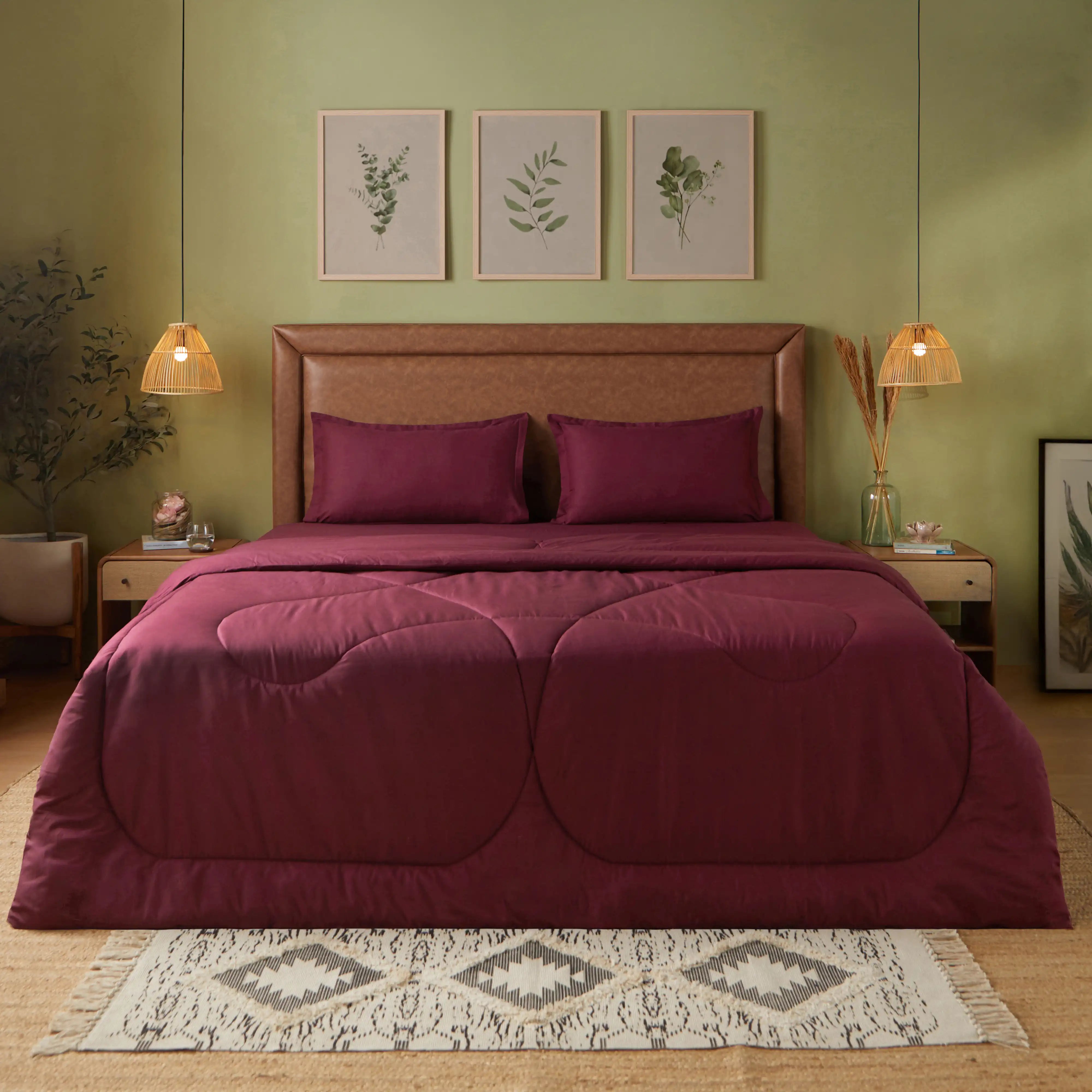 Paleto | Everyday Hues Cotton Solid Dyed 120GSM Comforter-Windsor Wine Windsor Wine / Double