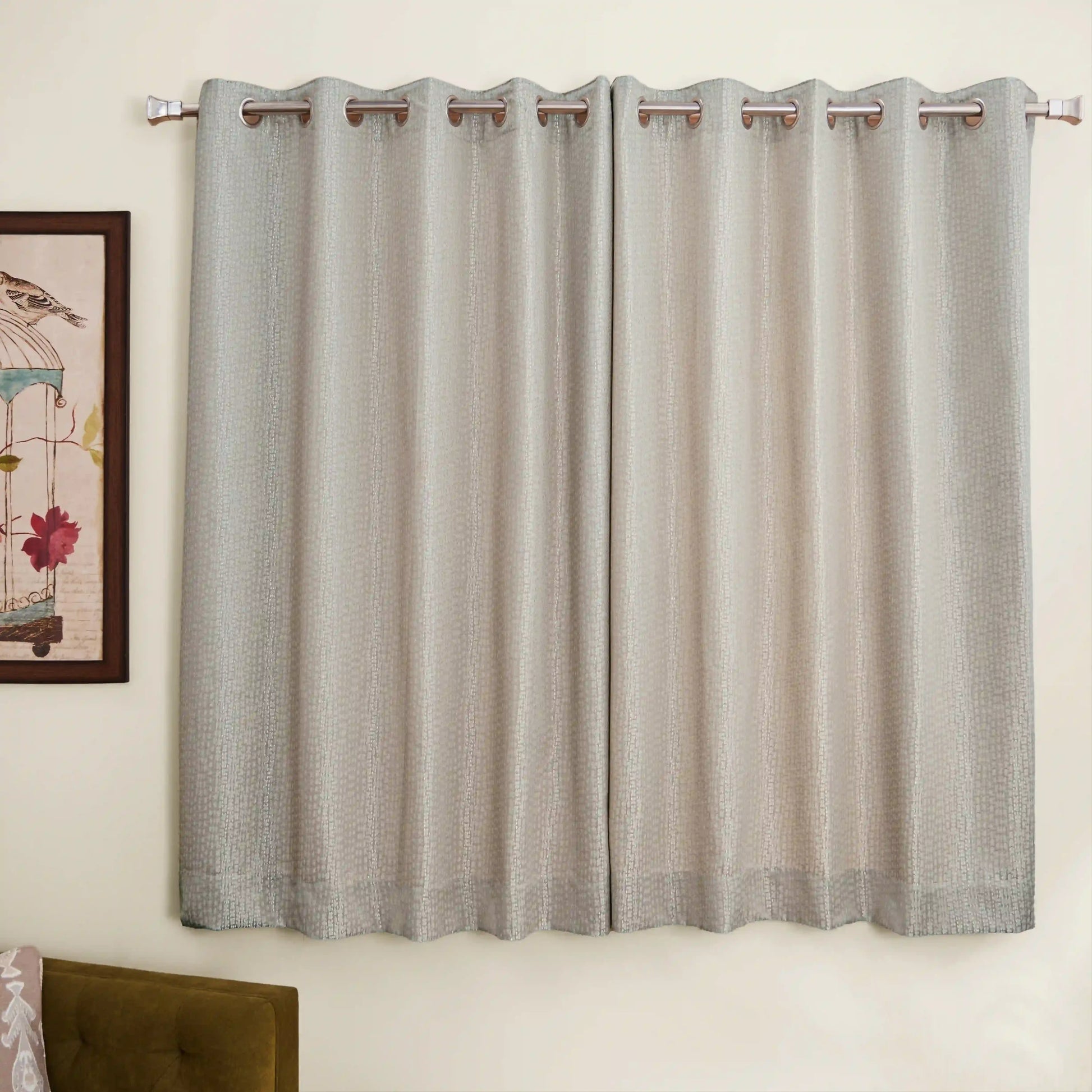 De Jacquard - Luxe Set Of 2 Jacquard Readymade Curtains | Natural Imprint Pebble / Window (5ft X 4.4ft)