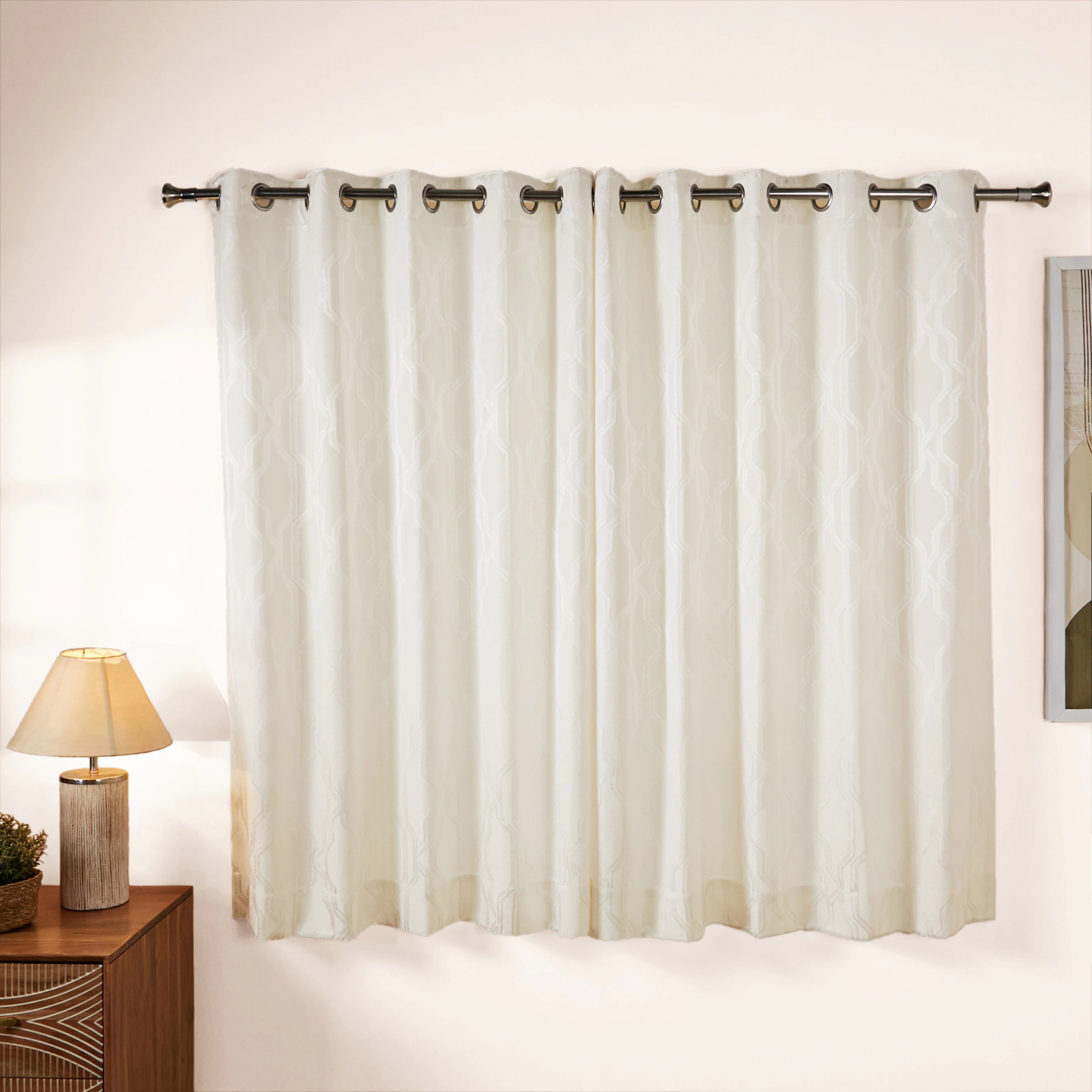 De Jacquard - Classic Set Of 2 Jacquard Readymade Curtains | Abstract Flow Pearl / Window (5ft X 4.4ft)