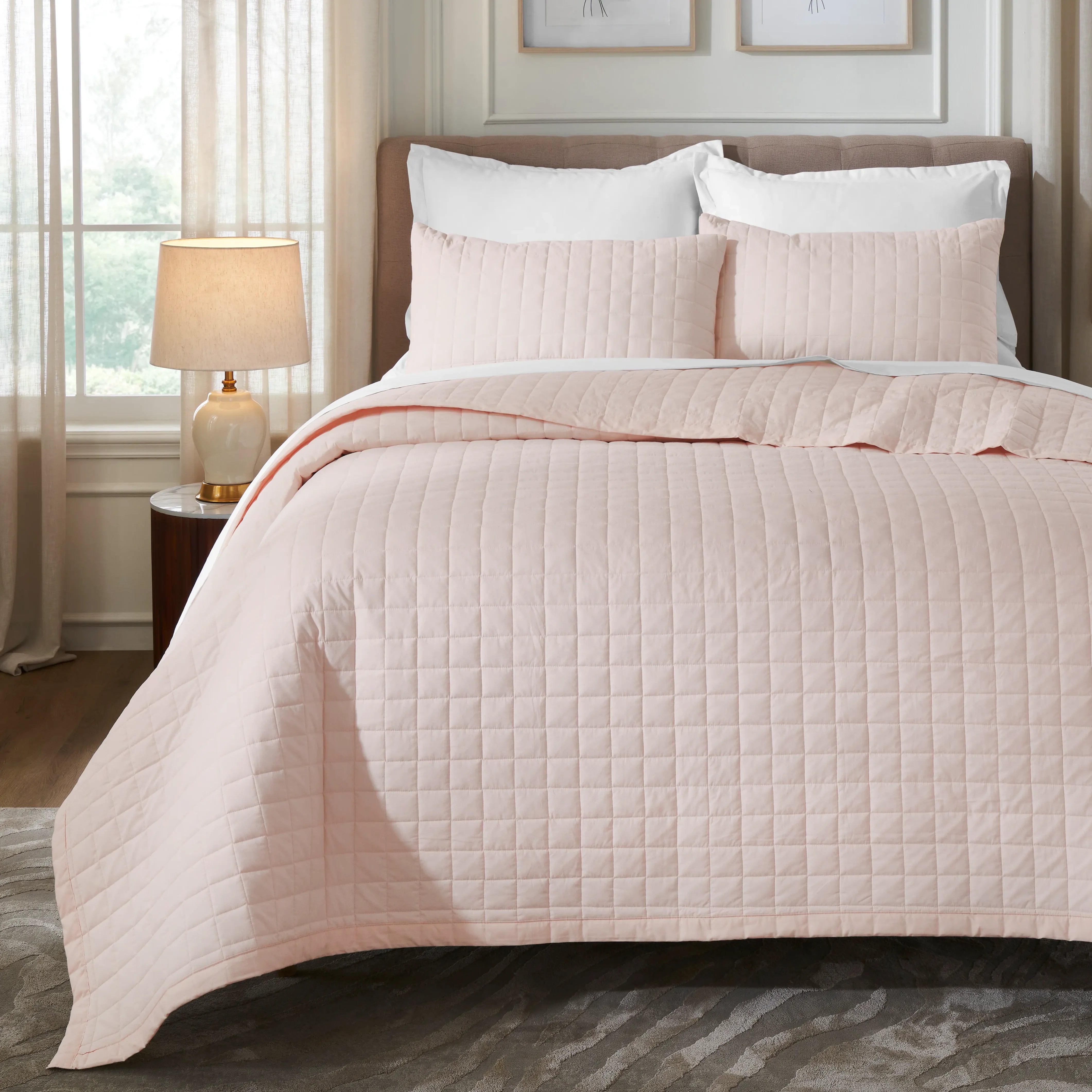 Nuvola | Luxurious Solid Dyed Box Quilted Cotton Bedcover Set Sepia Rose