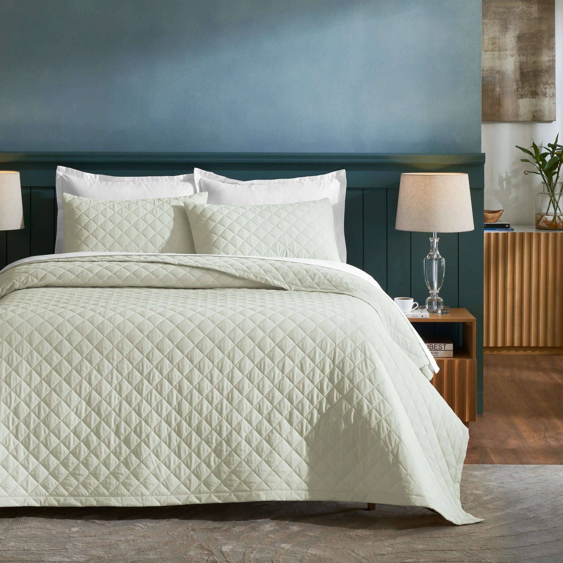 Nuvola | Luxurious Solid Dyed Diamond Quilted Cotton Bedcover Set Ivory