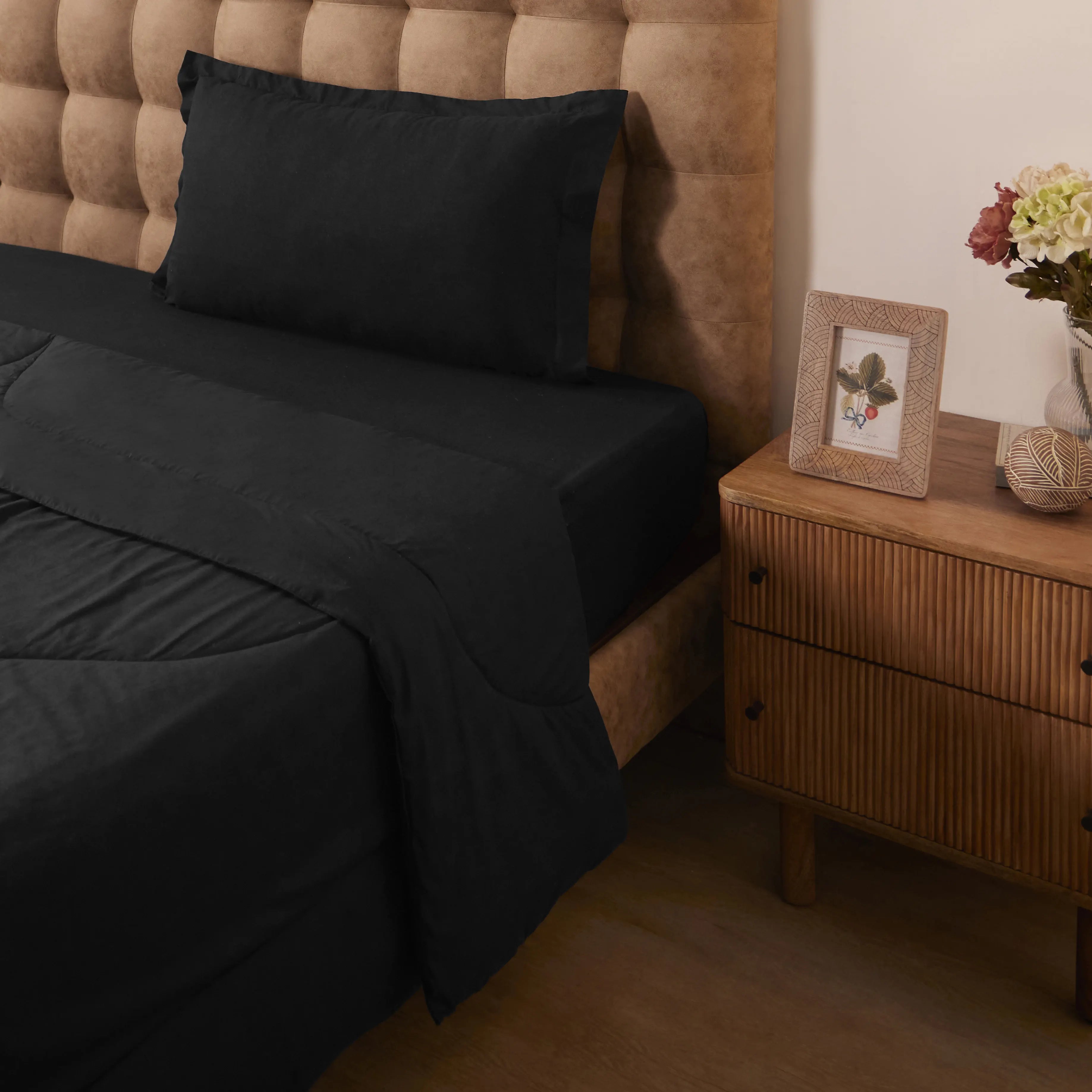 Paleto | Everyday Hues Cotton Solid Dyed 120GSM Comforter-Black Black / Single