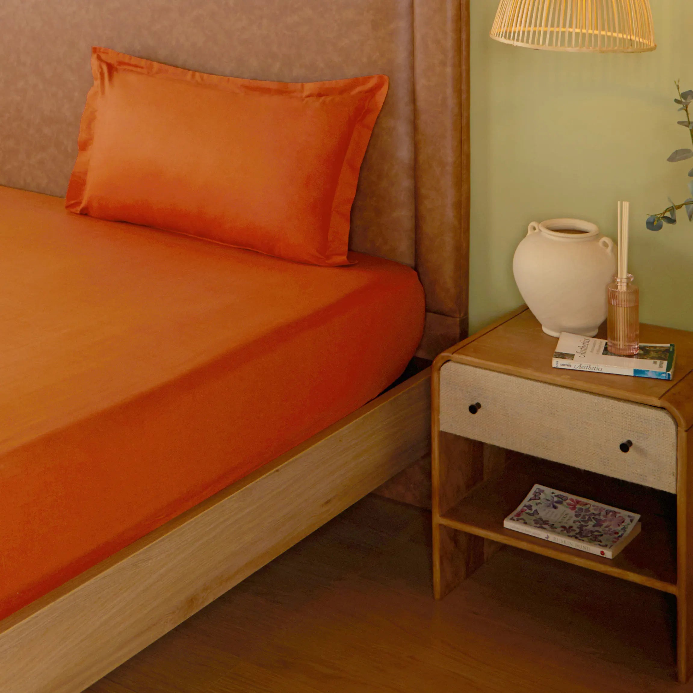 Paleto | Everyday Hues Solid Dyed Cotton Bedsheet Set-Rust Rust / Single