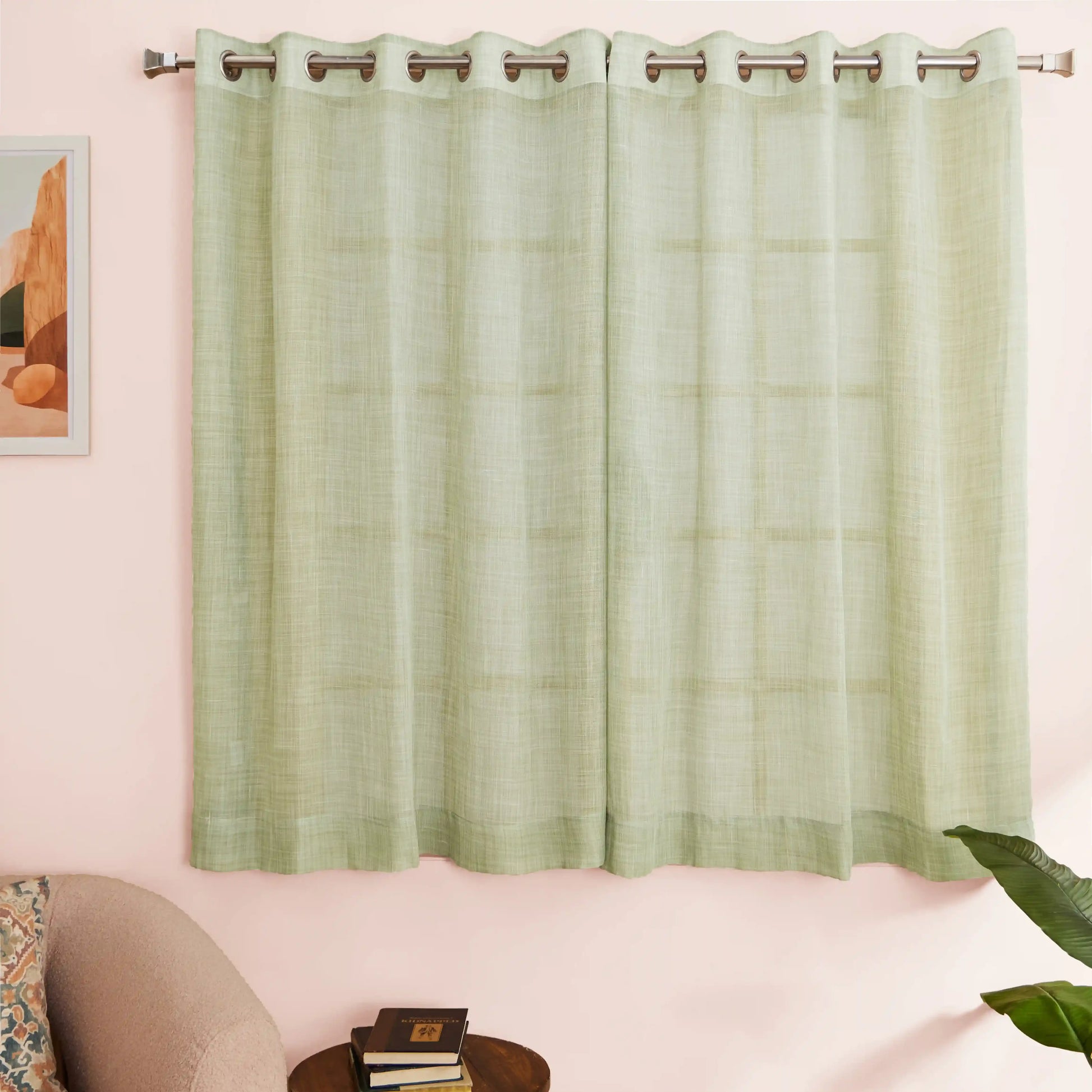 Velina Set Of 2 Sheer Readymade Curtains | 
Earthbound Seagrass / Window (5ft X 4.4ft)