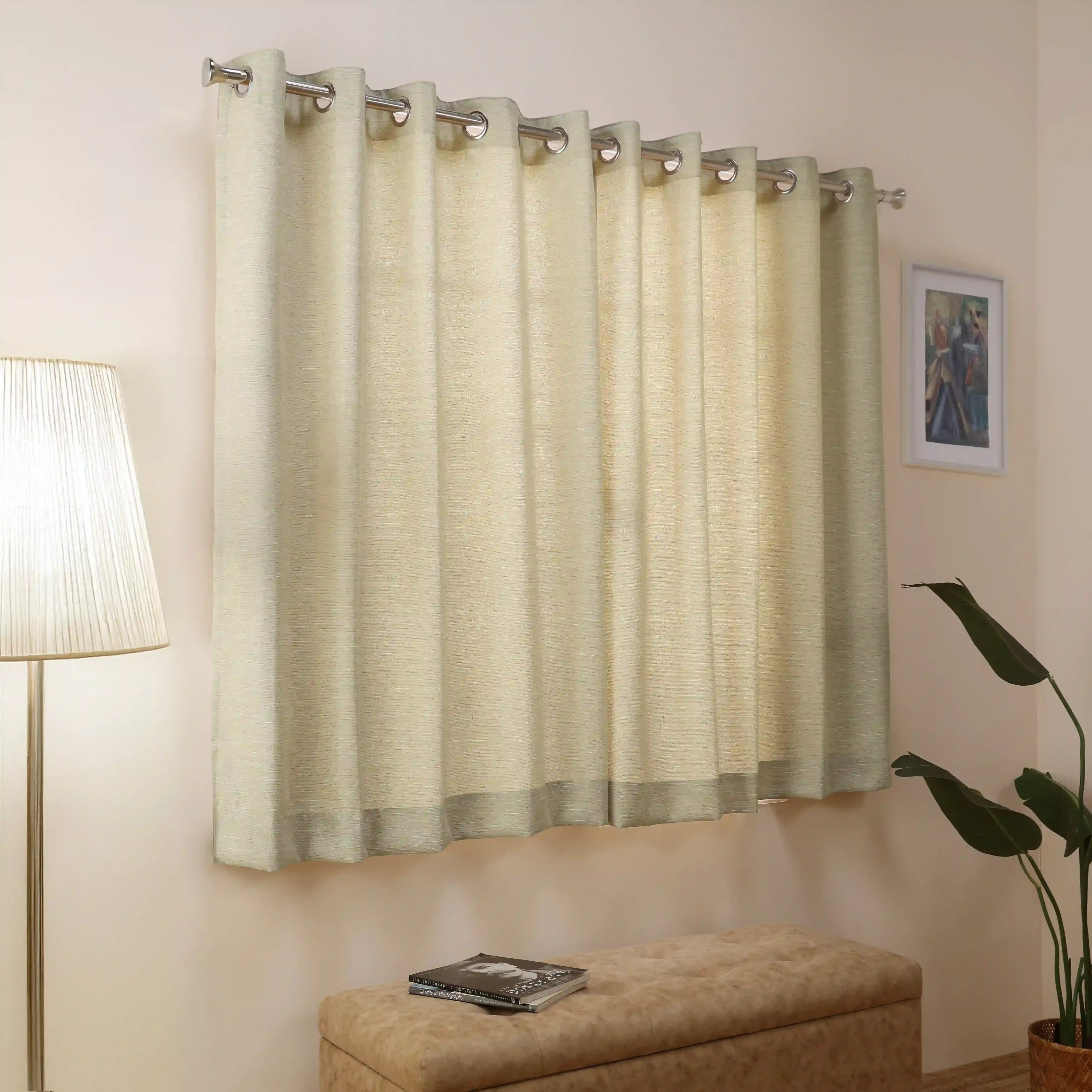 Paleto Set Of 2 Solid Readymade Curtains | Rain & Mist Baked Sand / Window (5ft X 4.4ft)