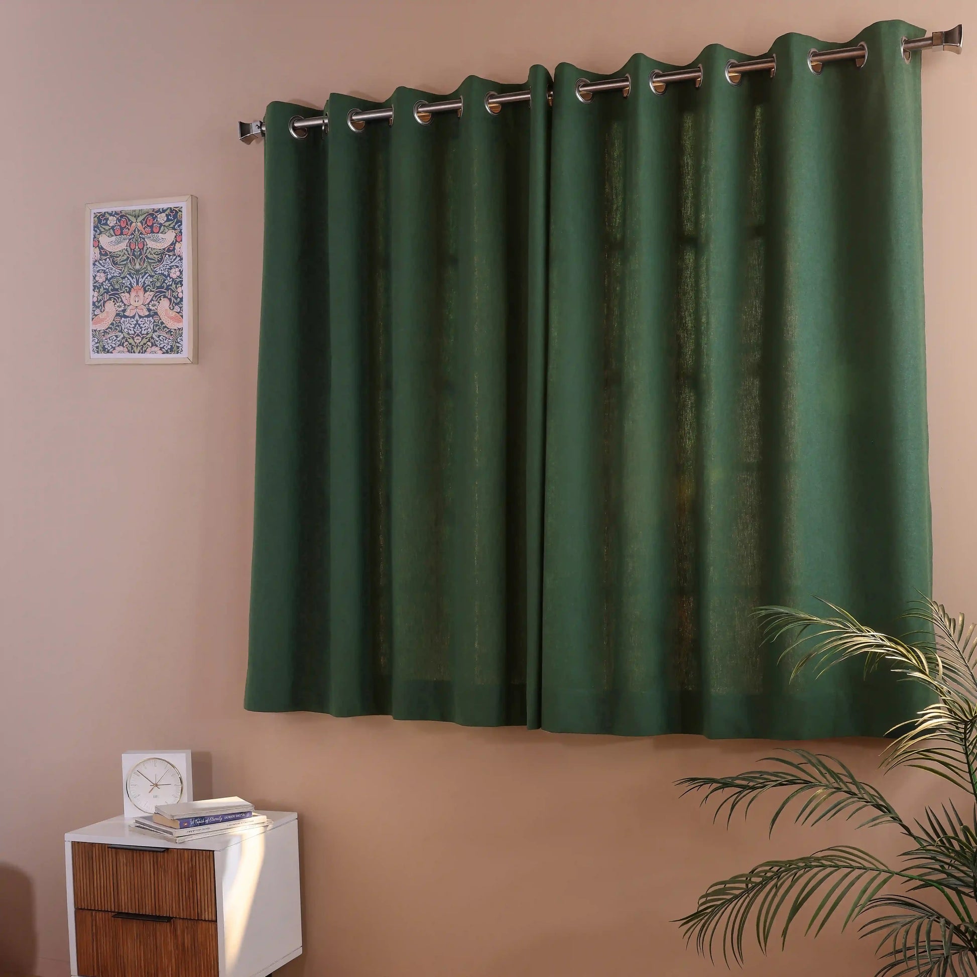 Pelushe Set Of 2 100% Cotton Solid Readymade Curtains | Everyday Hues Forest / Window (5ft X 4.4ft)