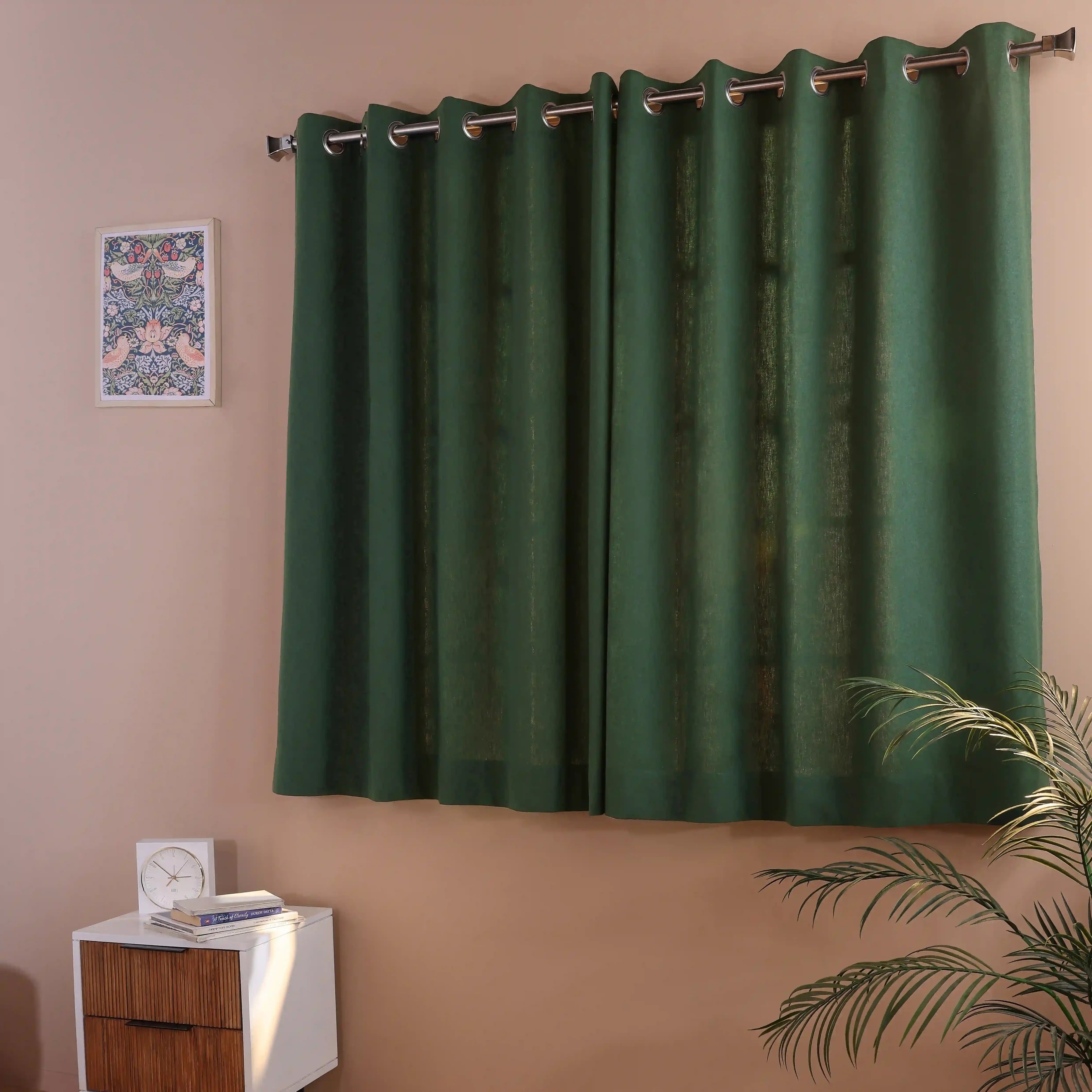Pelushe Set Of 2 100% Cotton Solid Readymade Curtains | Everyday Hues Forest / Window (5ft X 4.4ft)