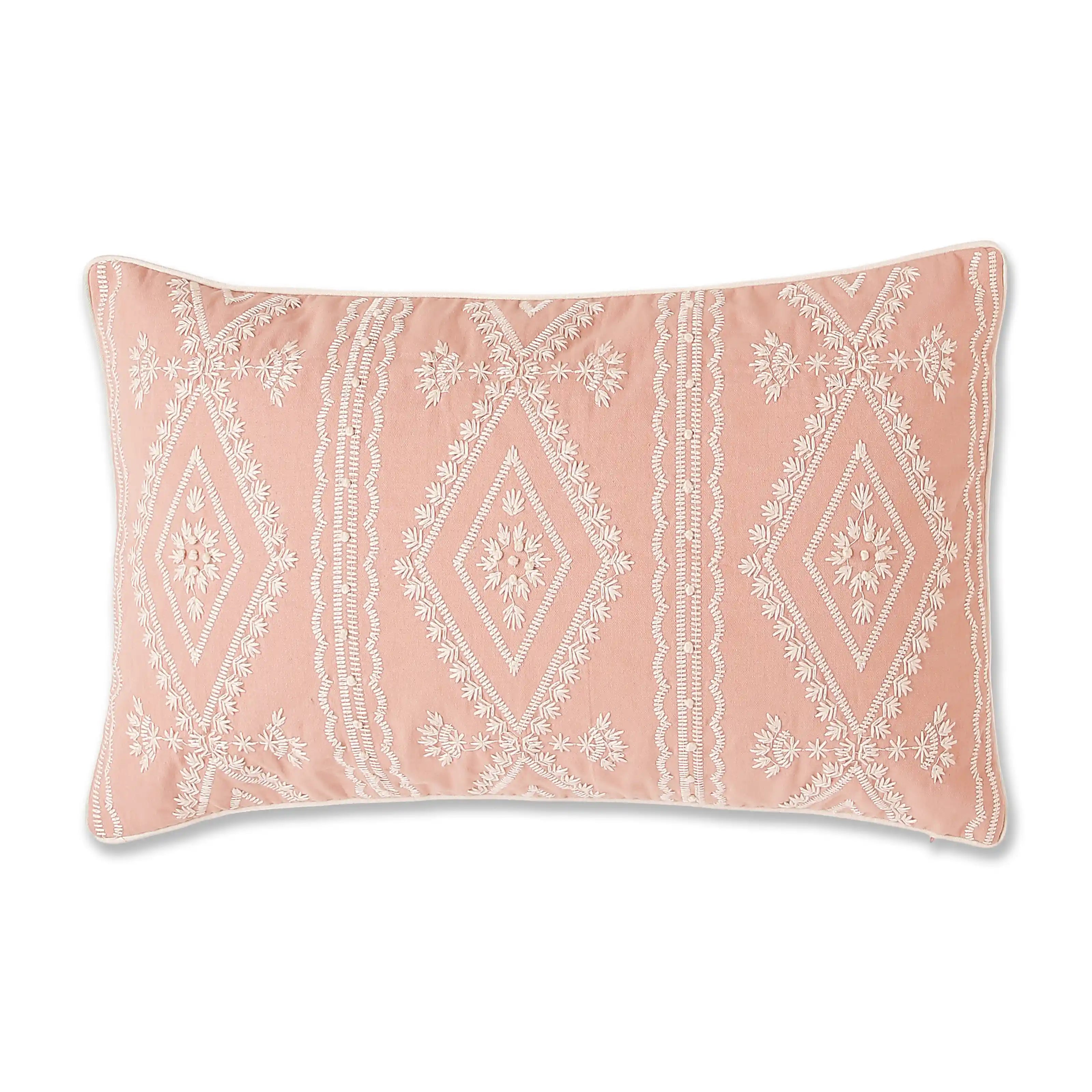 Espricia Embroidered Cushion Cover | Floral Mirage Sunset Peach / Cushion Cover (41cm x 66cm)