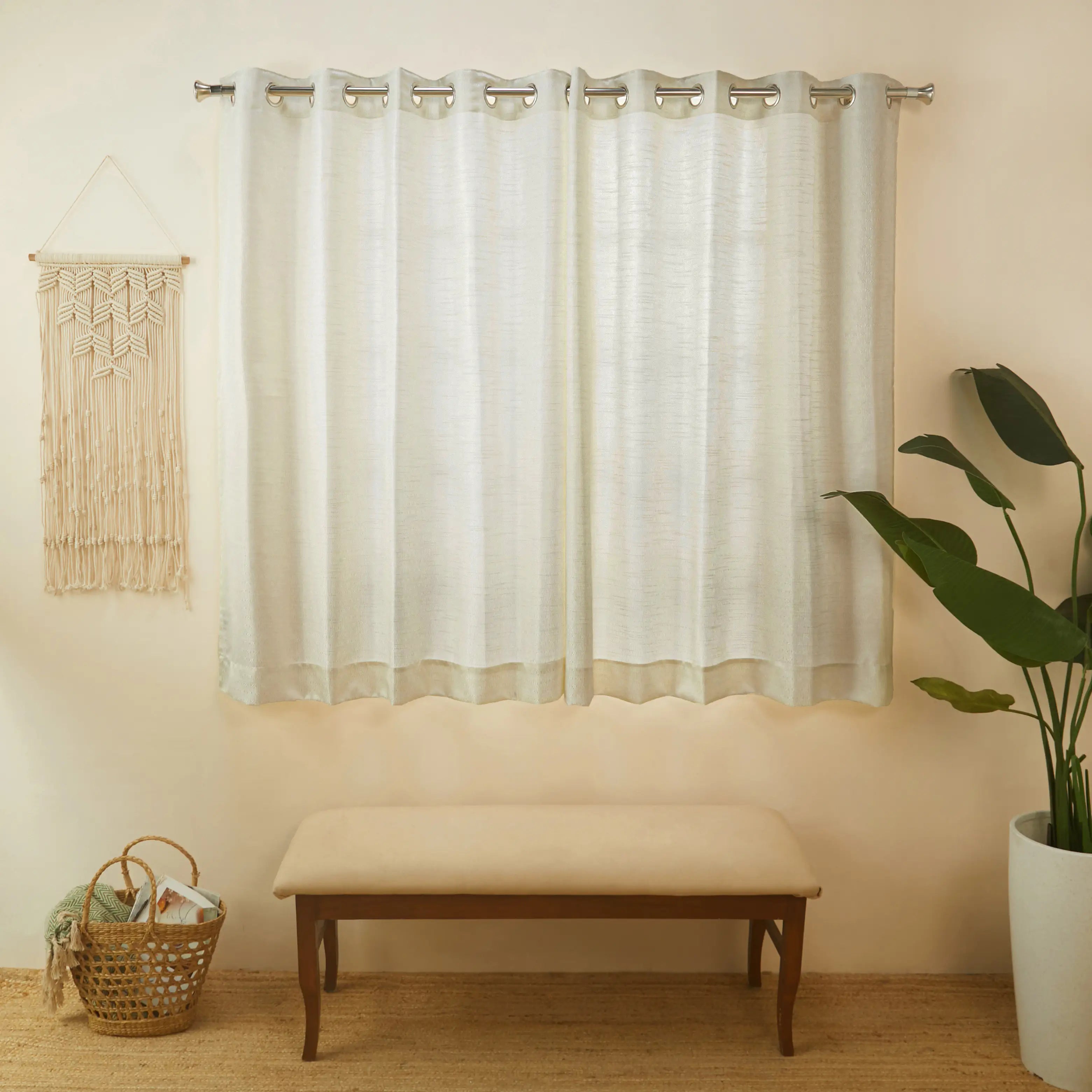 De Jacquard - Classic Set Of 2 Jacquard Readymade Curtains | Layered Lines Snow / Window (5ft X 4.4ft)