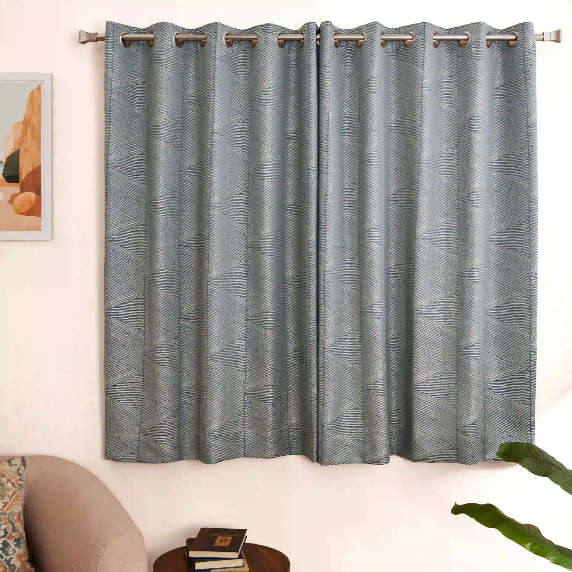 De Jacquard - Luxe Set Of 2 Jacquard Readymade Curtains | Eternal Imprint Teal / Window (5ft X 4.4ft)