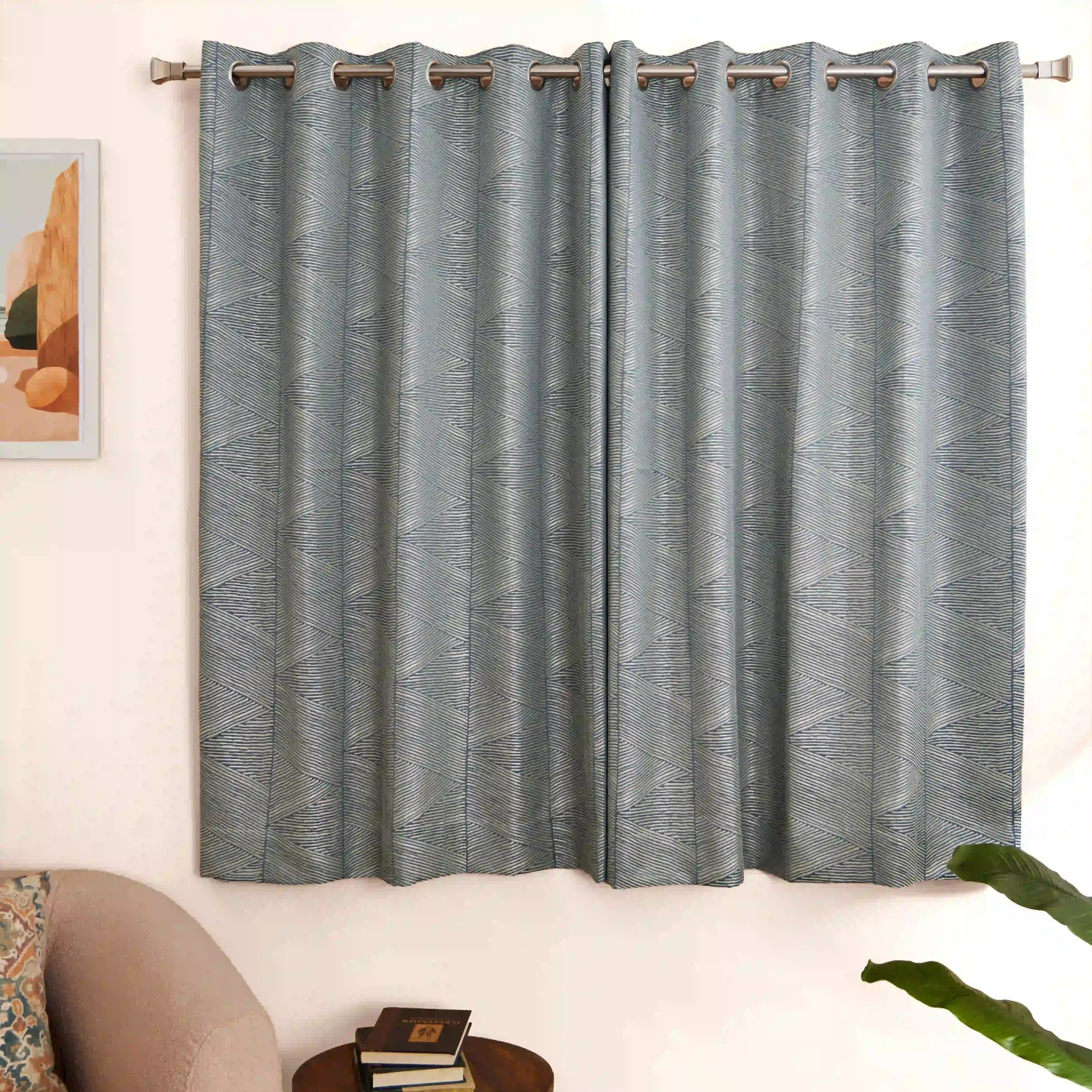 De Jacquard - Luxe Set Of 2 Jacquard Readymade Curtains | Eternal Imprint Teal / Window (5ft X 4.4ft)