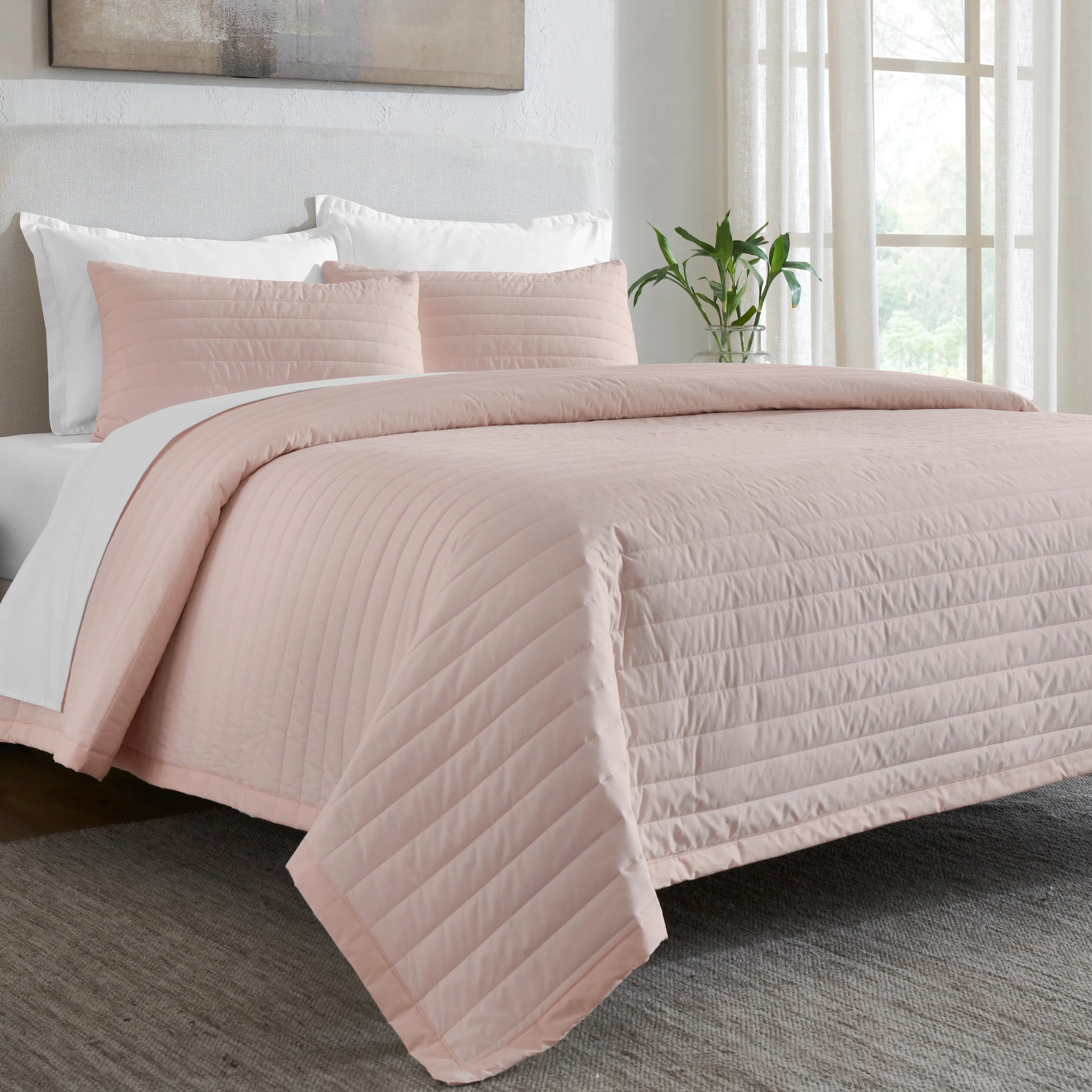 Nuvola | Luxurious Solid Dyed Straight Quilted Cotton Bedcover Set Sepia Rose