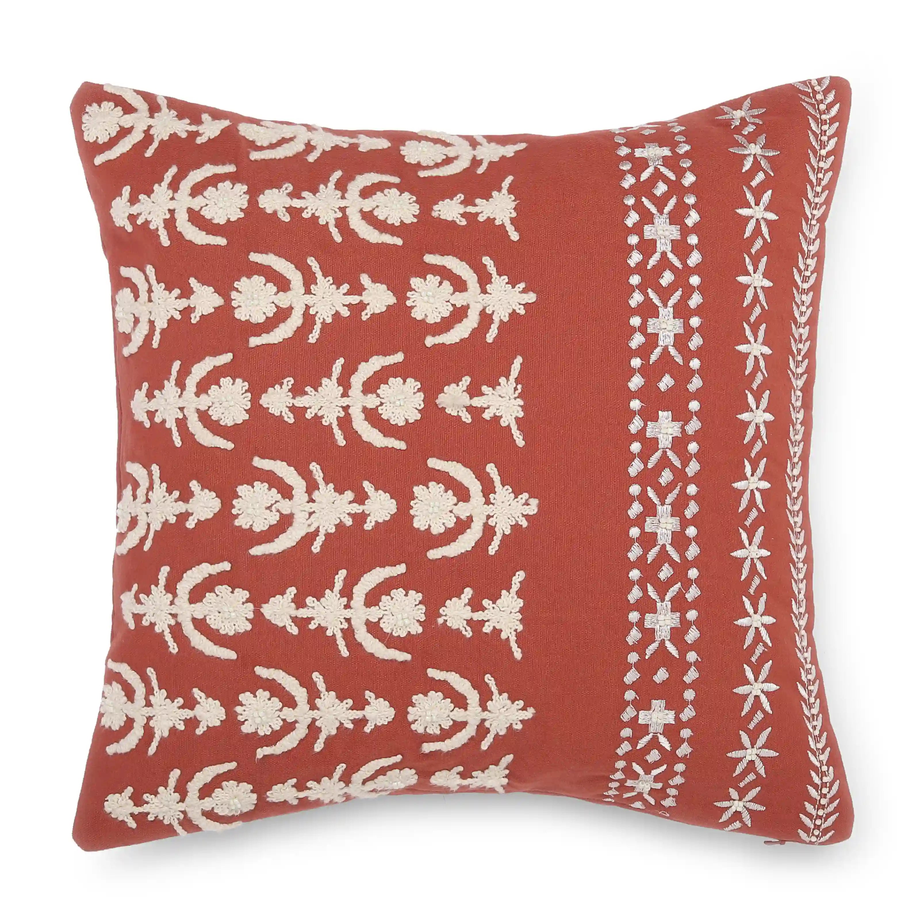 Espricia Embroidered Cushion Cover | Banjara Bloom Cinnamon / Cushion Cover (51cm x 51cm)