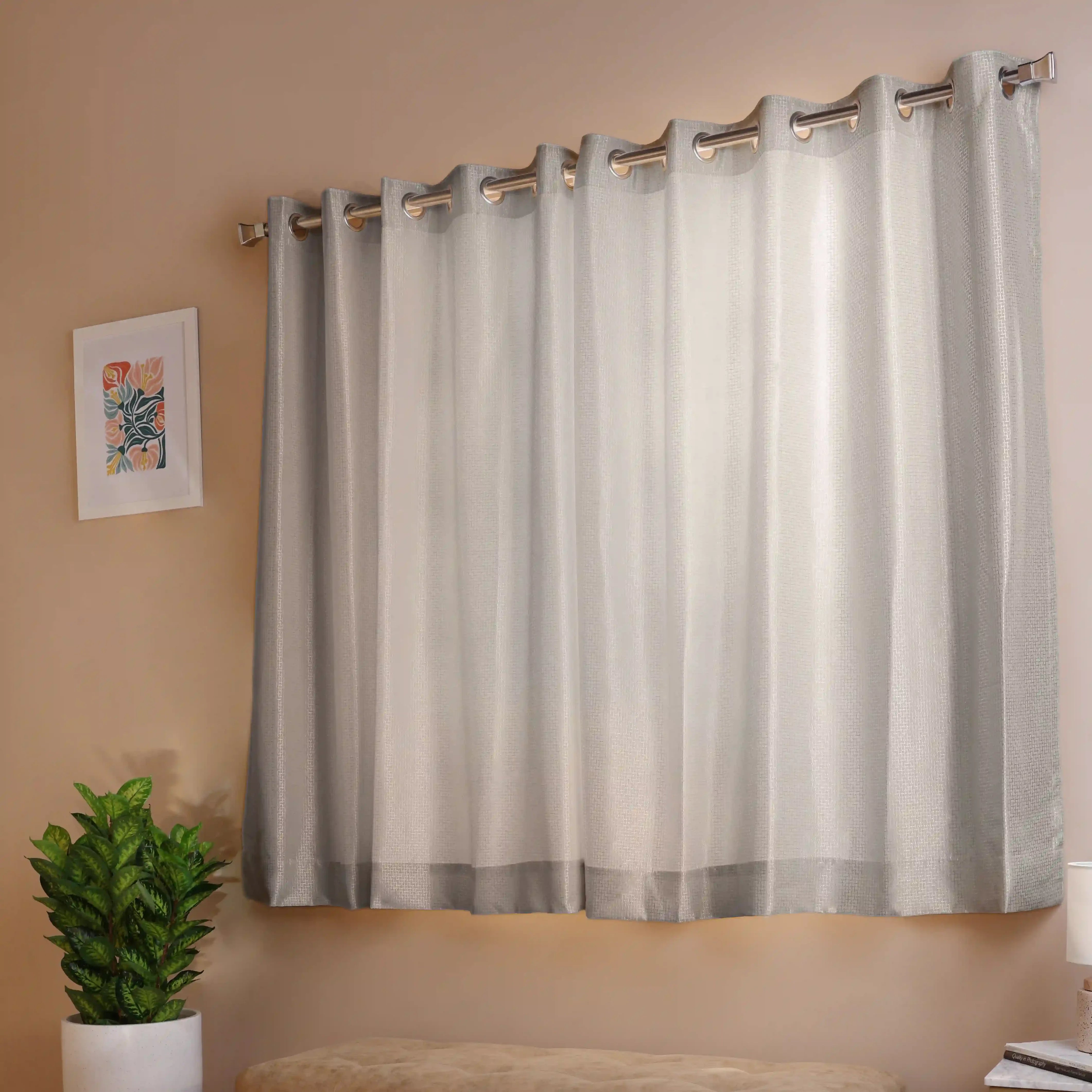 Pelushe Set Of 2 Solid Readymade Curtains | Checkered Nature Butterscotch / Window (5ft X 4.4ft)