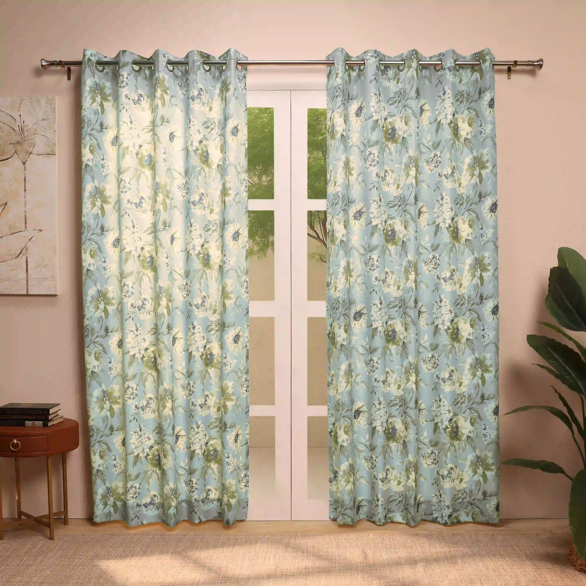 Chippa Lane Set Of 2 Printed Readymade Curtains | Floral Mist Floral Ocean / Door-XL (9ft X 4.4ft)