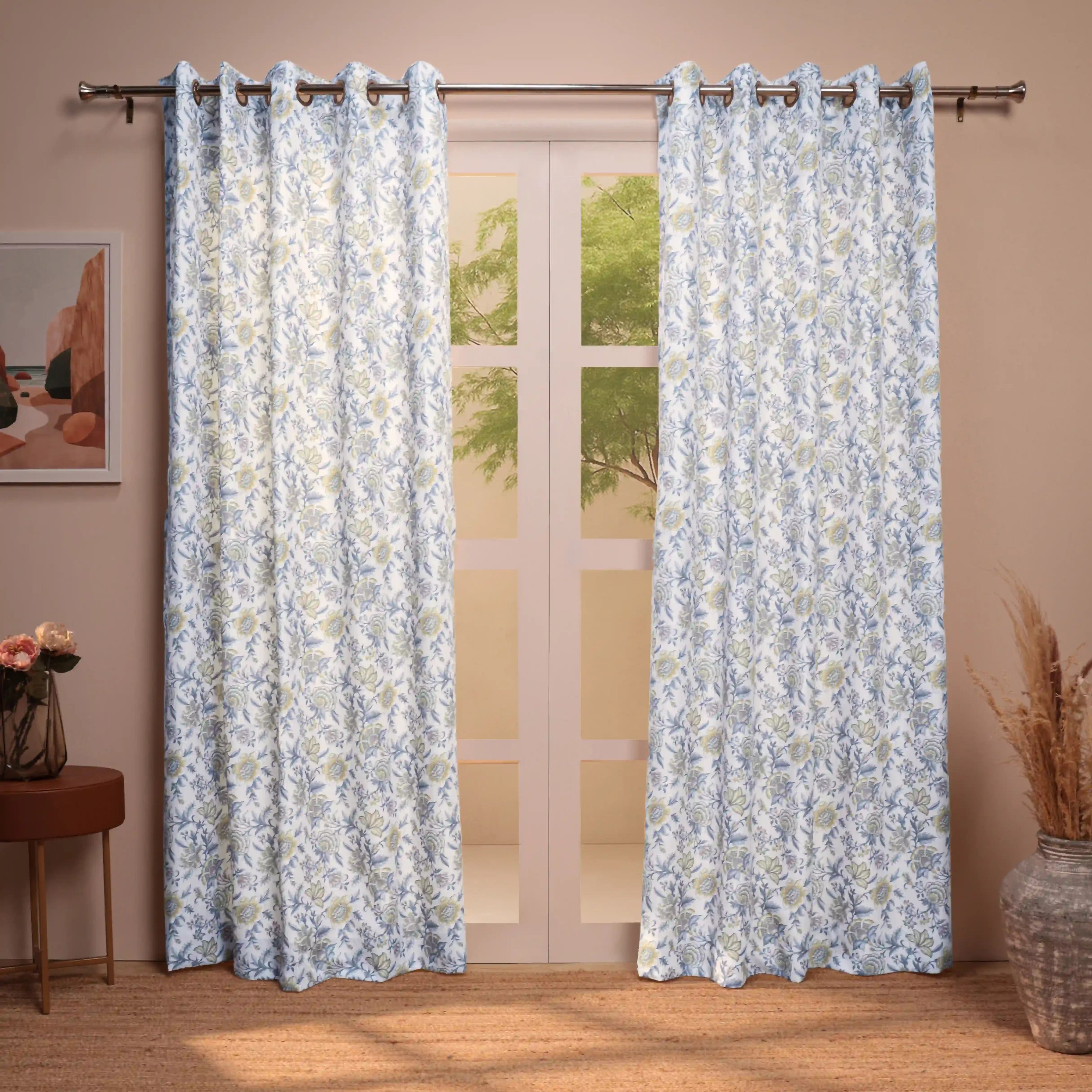 Chippa Lane Set Of 2 Printed Readymade Curtains | Chintz Affair Mustard / Door-XL (9ft X 4.4ft)
