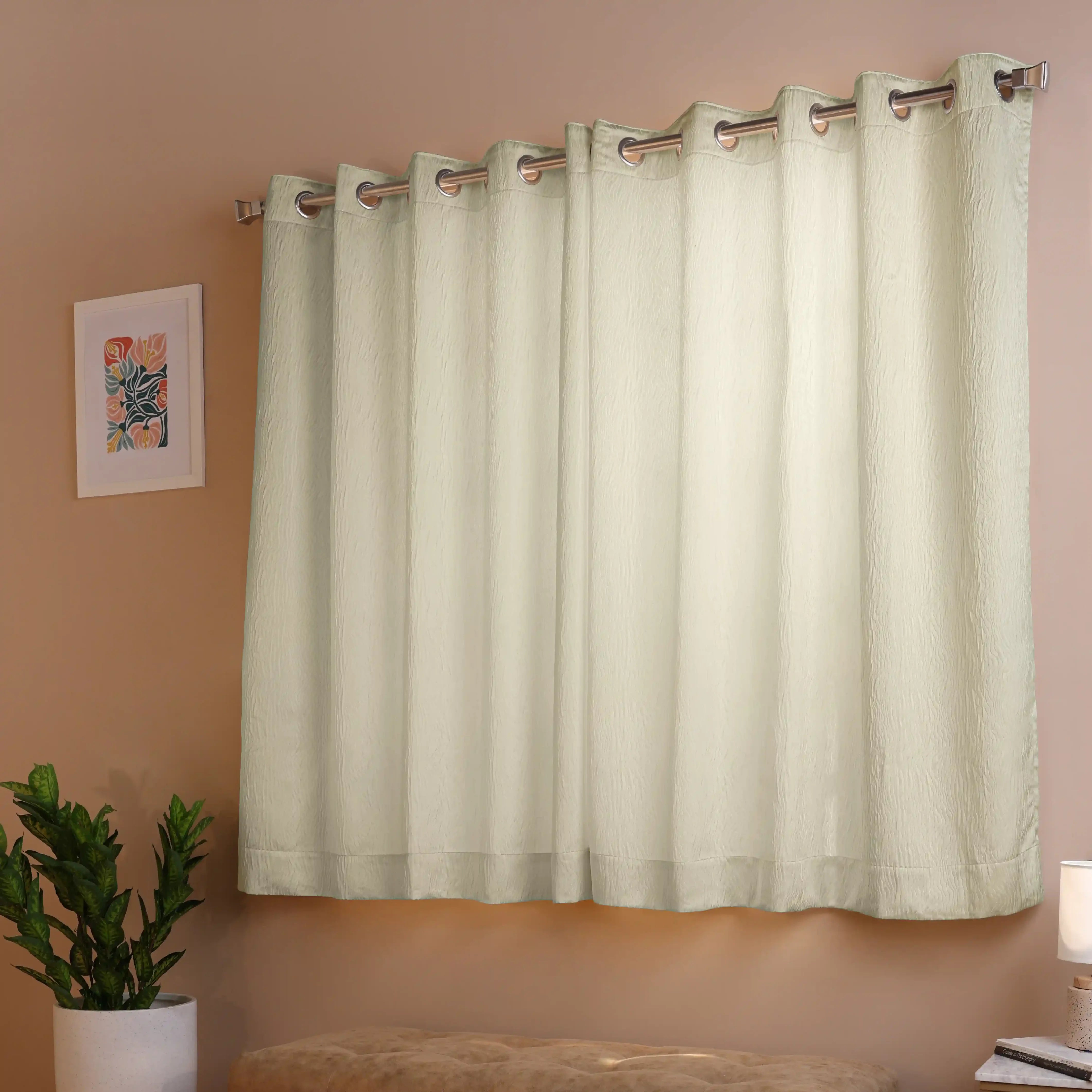 Pelushe Set Of 2 Textured Readymade Curtains | Nature Flow Vanilla / Window (5ft X 4.4ft)