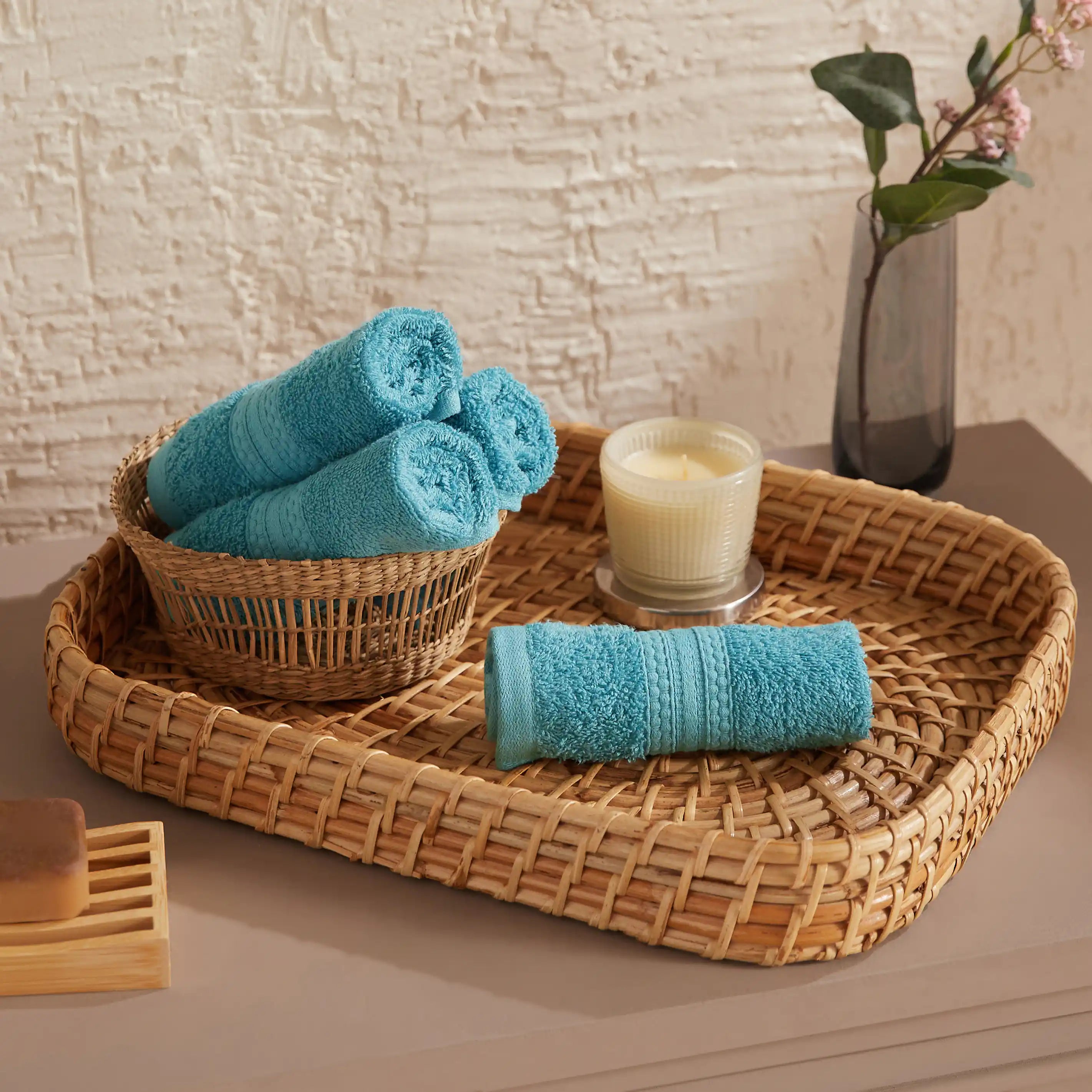 Paleto 100% Cotton Face Towel - Pack Of 4 Teal / Face Towel (30cm x 30cm)