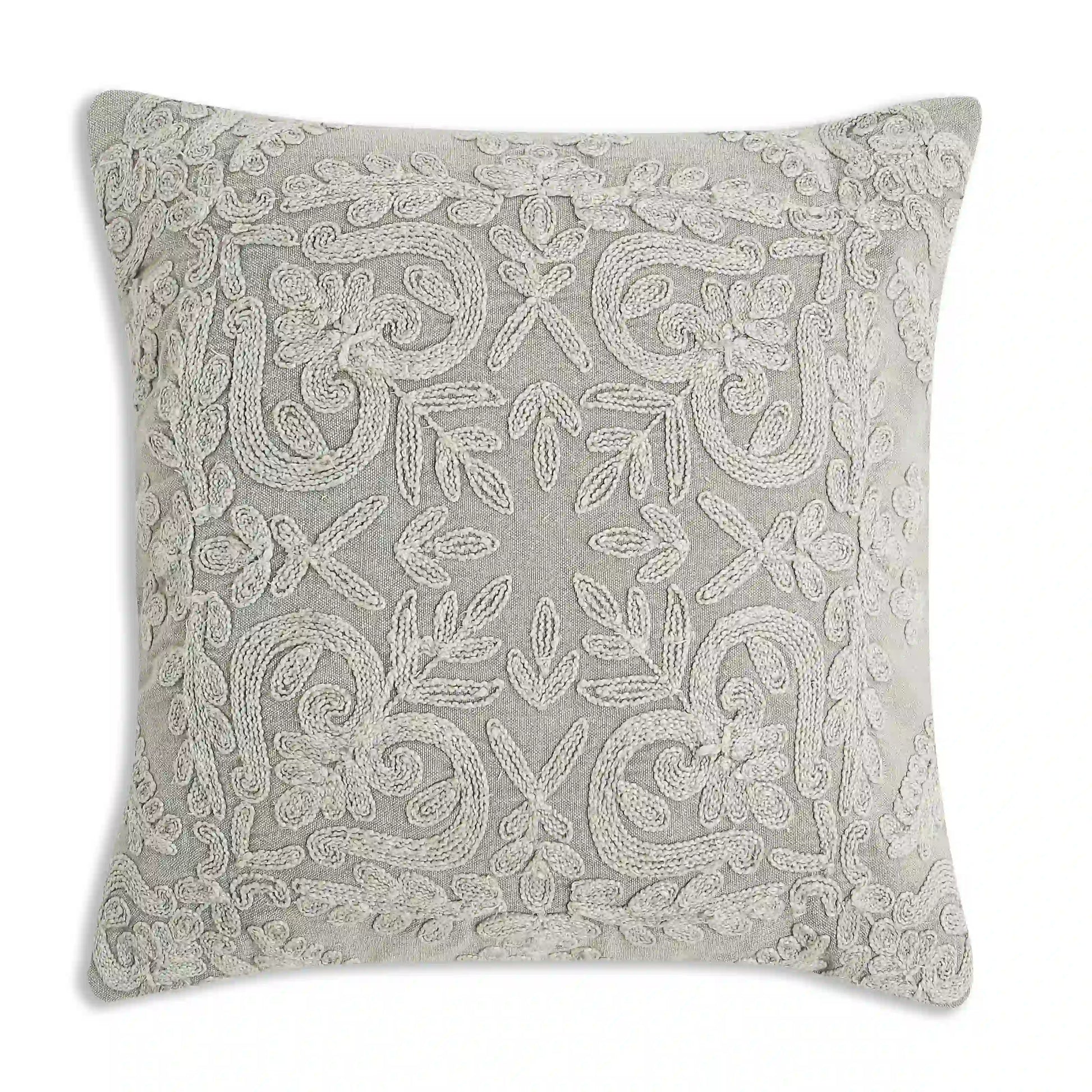 Espricia Embroidered Cushion Cover | Indian Heirloom Ice Grey / Cushion Cover (41cm x 41cm)