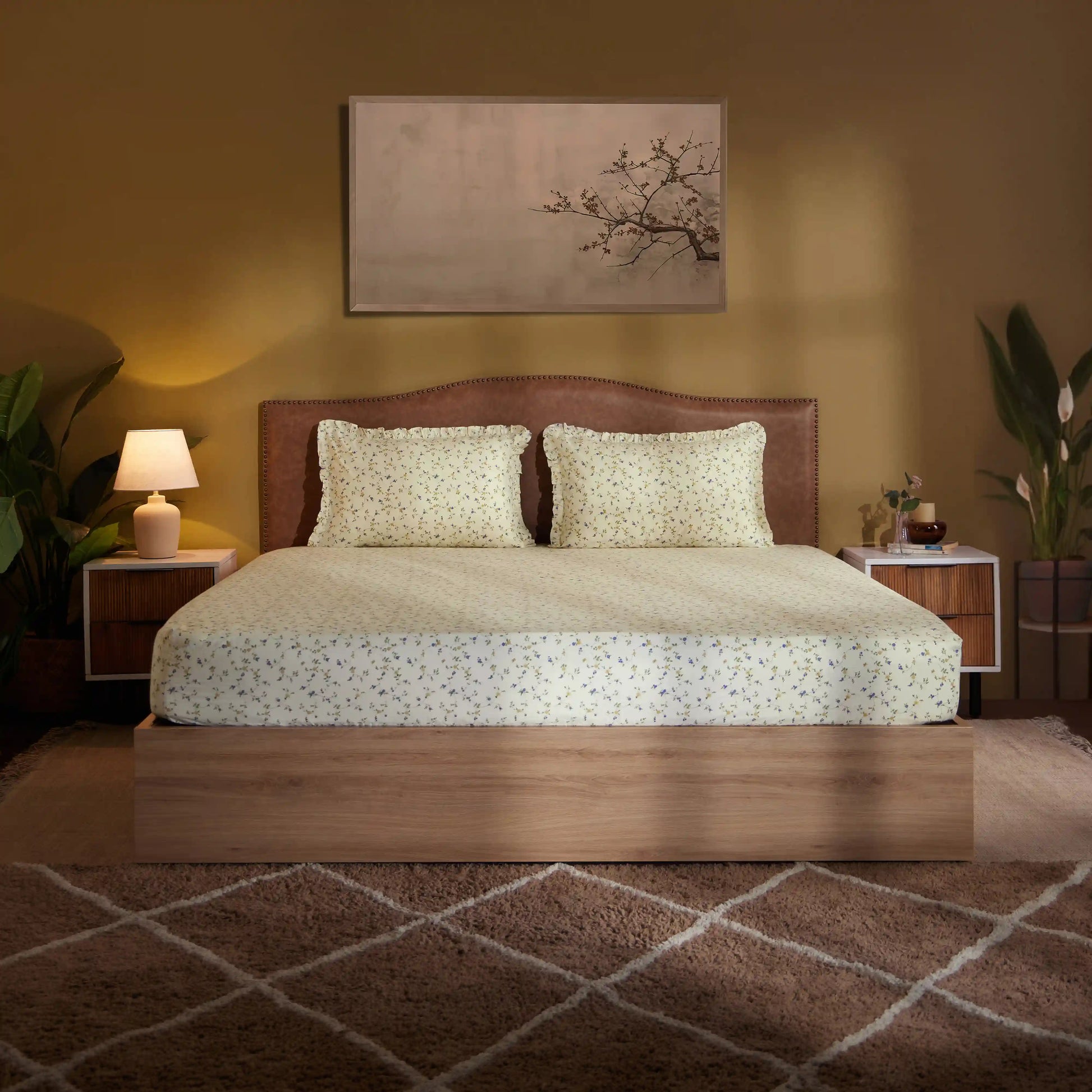 Bloomshire Luxe 100% Cotton Bedsheet Set Cream Bloom / Super King