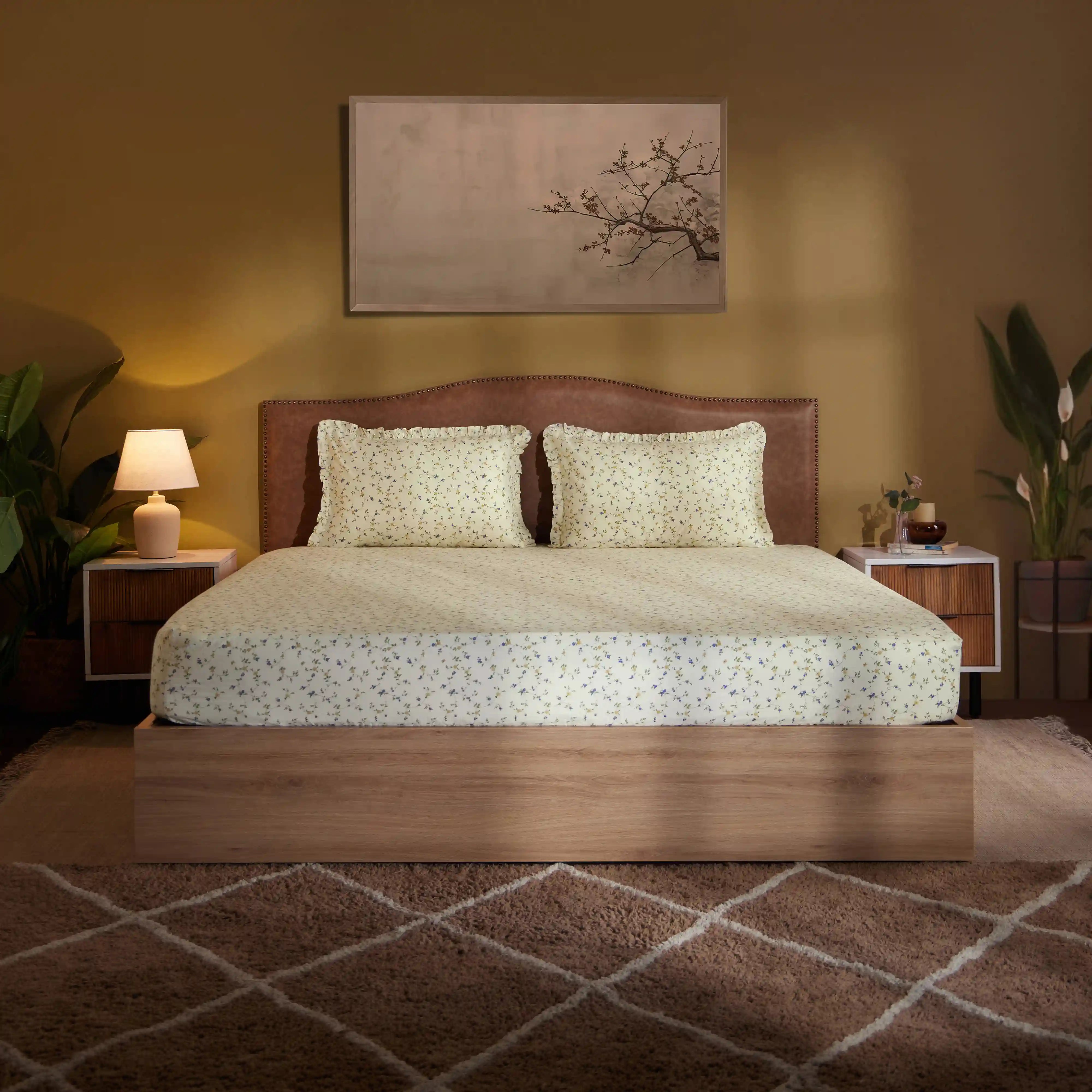 Bloomshire Luxe 100% Cotton Bedsheet Set Cream Bloom / Super King