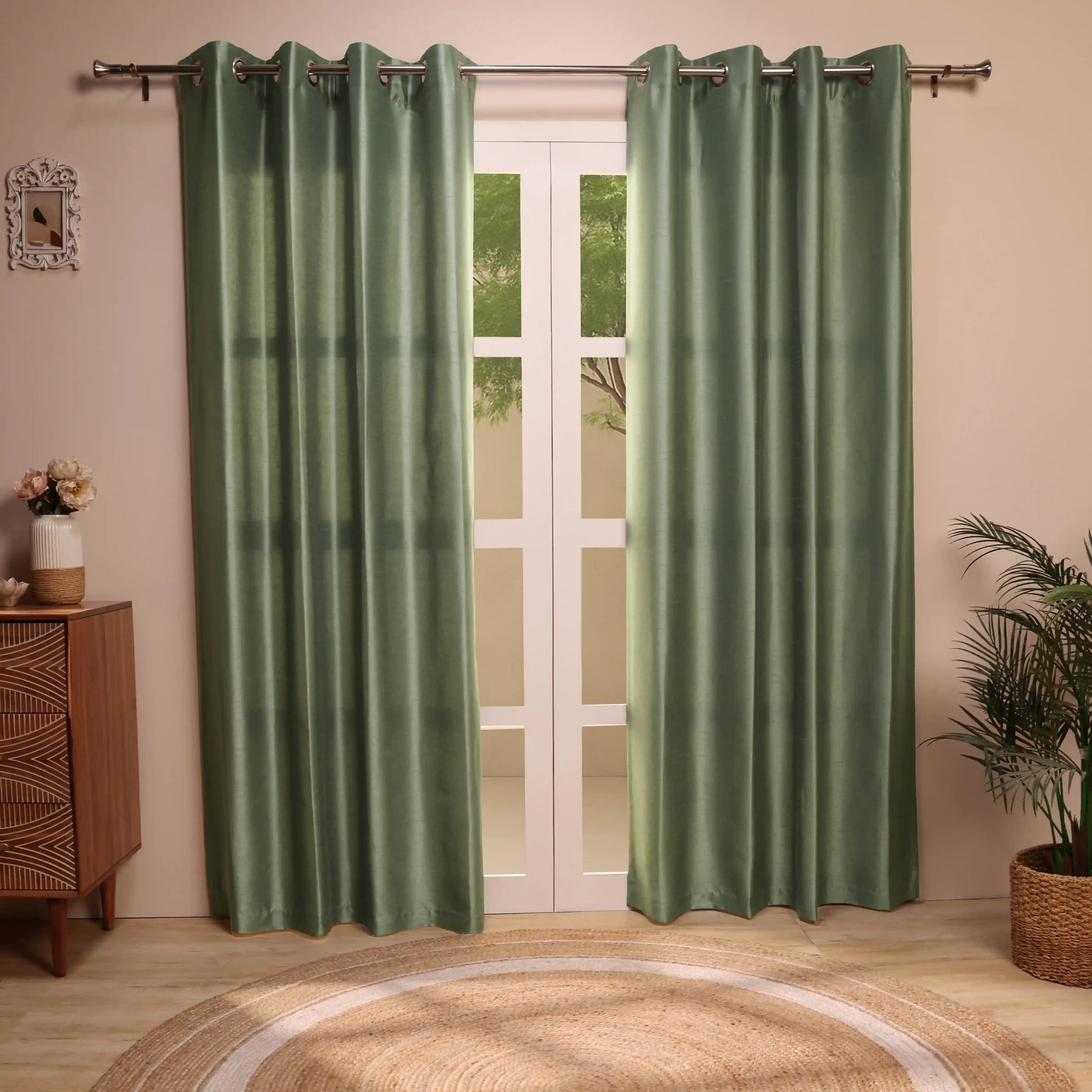 Paleto Set Of 2 Solid Readymade Curtains | Pure Hues Forest / Door (4.25ft X 7.22ft)