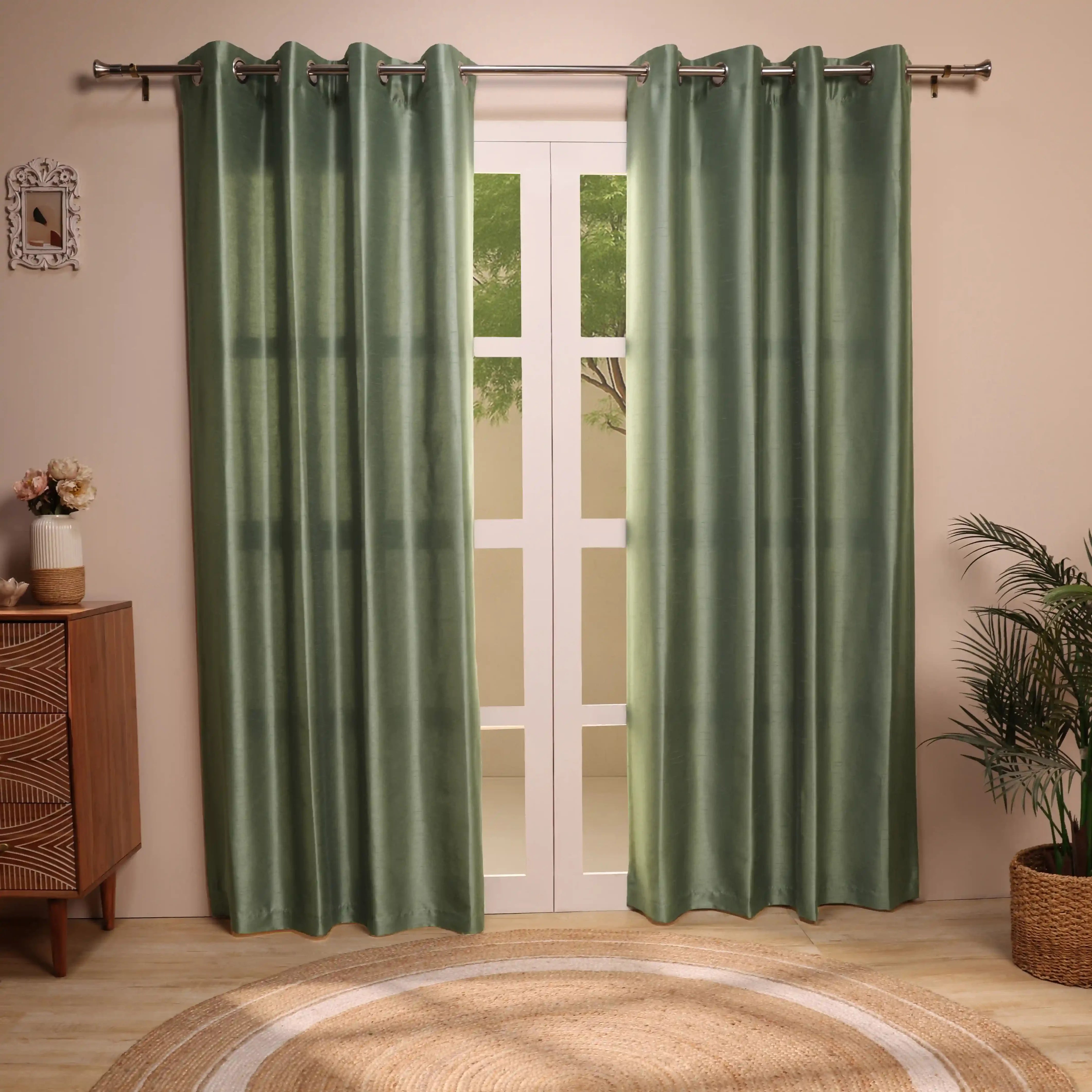 Paleto Set Of 2 Solid Readymade Curtains | Pure Hues Forest / Door (4.25ft X 7.22ft)