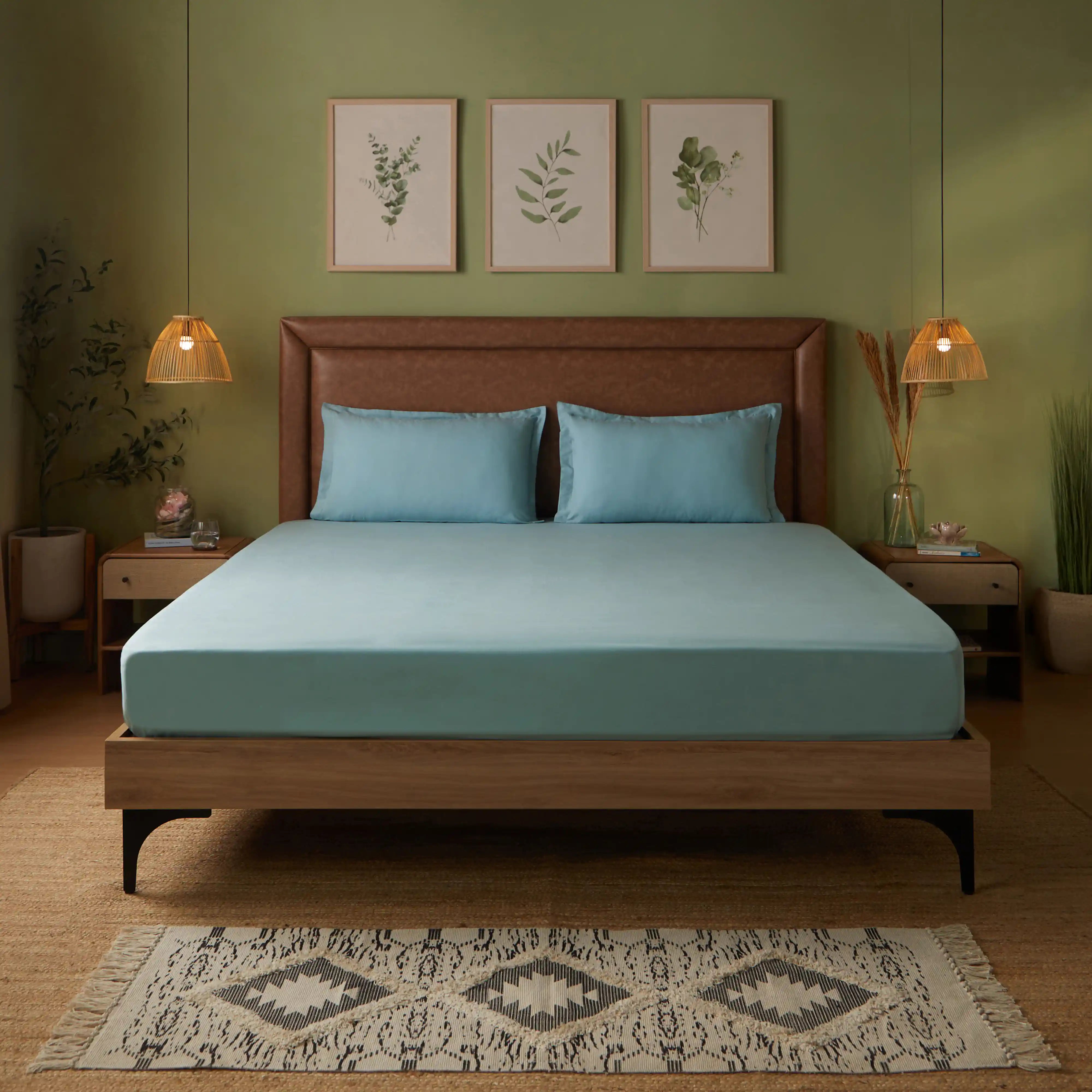 Paleto | Everyday Hues Solid Dyed Cotton Fitted Sheet Set-Blue Sky Blue Sky / King